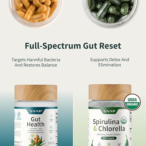 Miniatura 2 de Snap Supplements Gut Health & Organic Spirulina Chlorella Bundle - Probiótico + enzimas digestivas + verduras - Apoya la digestión, desintoxicación,