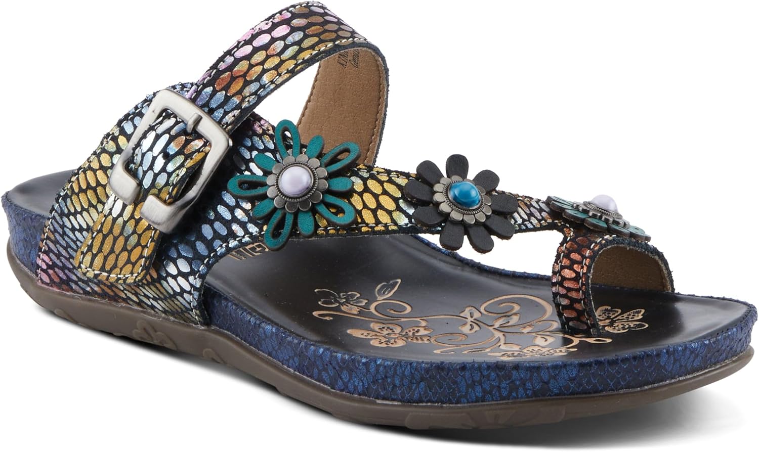 Spring Step L'Artiste Women’s Kindness Slide Sandals - Adjustable Hook and Loop Strap with Snake Skin Pattern Leather - Flexible Sole, Comfortable Flat Heel - Image 2