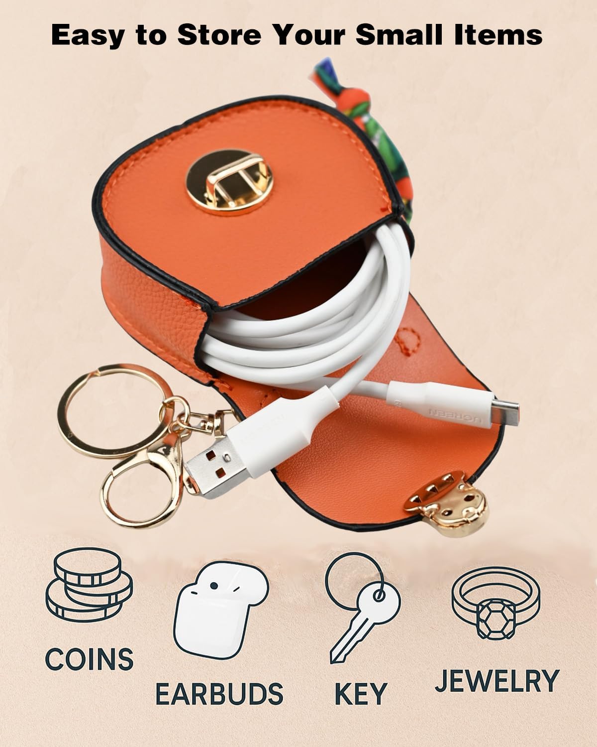 Mini Backpack Keychain Small Change Pouch Purse for Women,Cute Handbags Purse Charms Twist-lock Key Headset Bag,Orange - Image 3