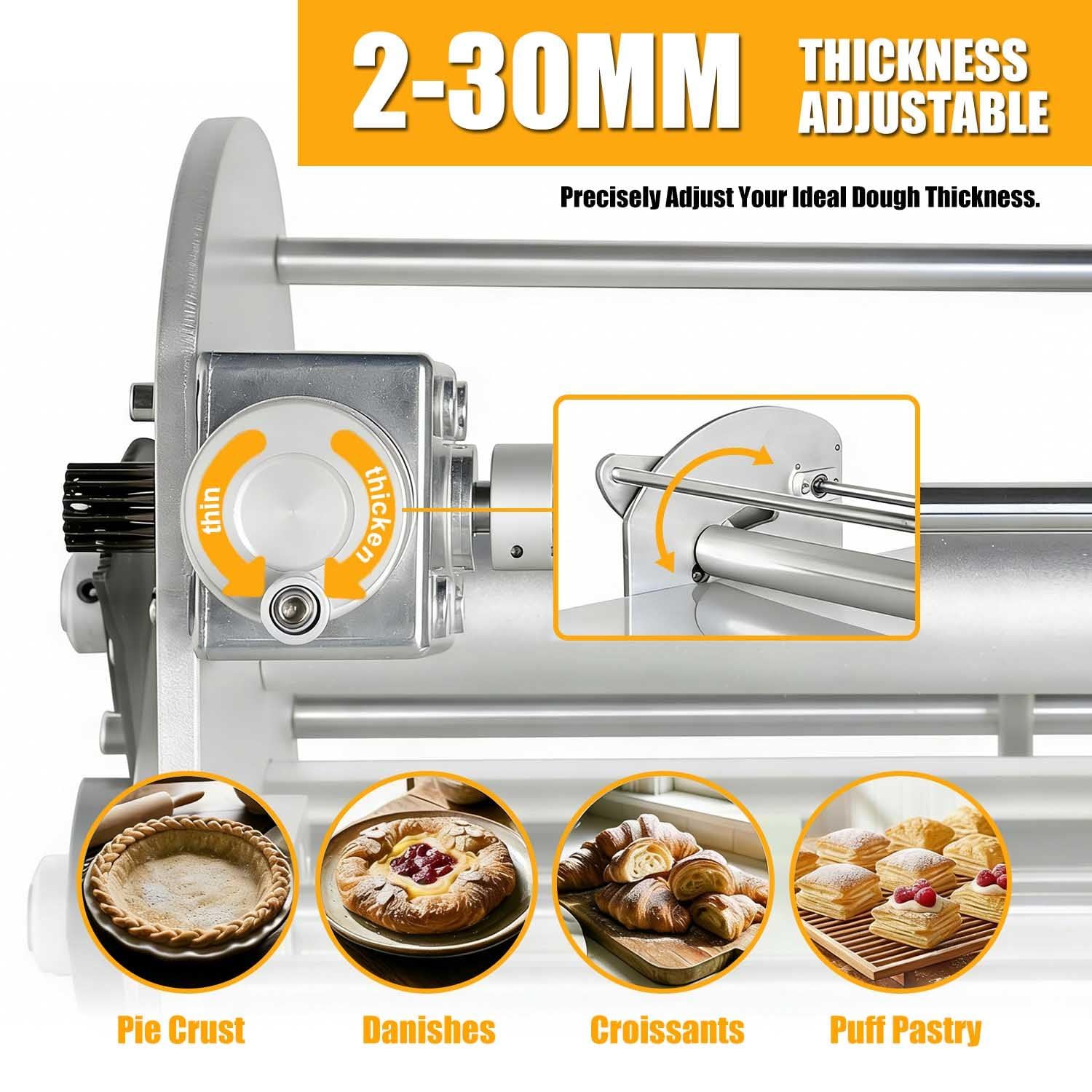 Stendetrice Elettrica Per Pasta,Spessore Regolabile Da 0 A 30 Mm, Design Compatto E Pieghevole | Adatta Per Croissant, Torte, Pasta Sfoglia E Basi Per Crêpes | Ideale Per Panifici E Ristoranti