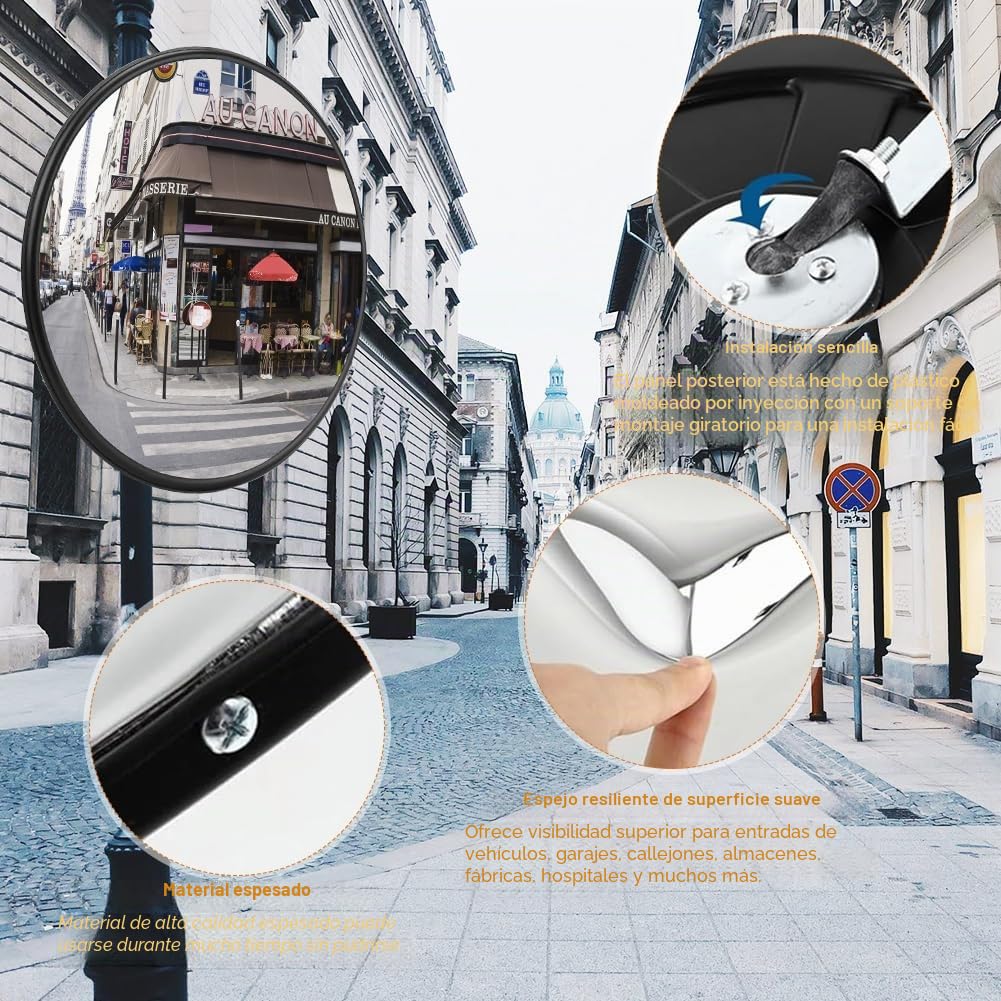 Espejo de tráfico, 30 cm de ancho de visión convexo, espejo de seguridad de tráfico, espejo convexo de visión panorámica redonda, espejo panorámico, espejo parabólico, espejo de observación, para