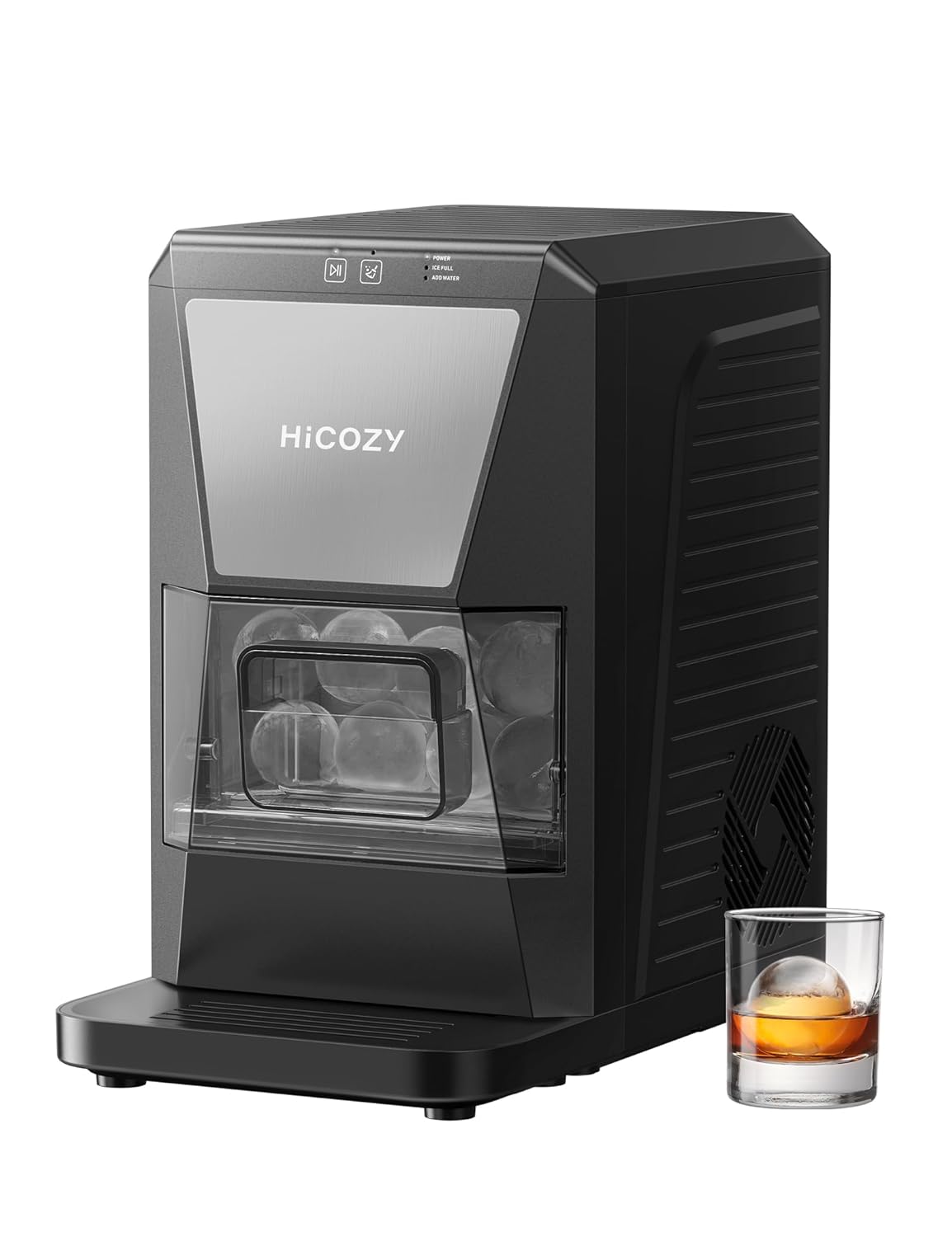HiCOZY Clear Ice Ball Maker Countertop,Sphere Ice Maker with IcyGem Technology,2 Ice Balls in 60Mins,40 pcs/Day, Self-Cleaning Ice Machine with Ice Tong for Cocktails, Whiskey & Bourbon
