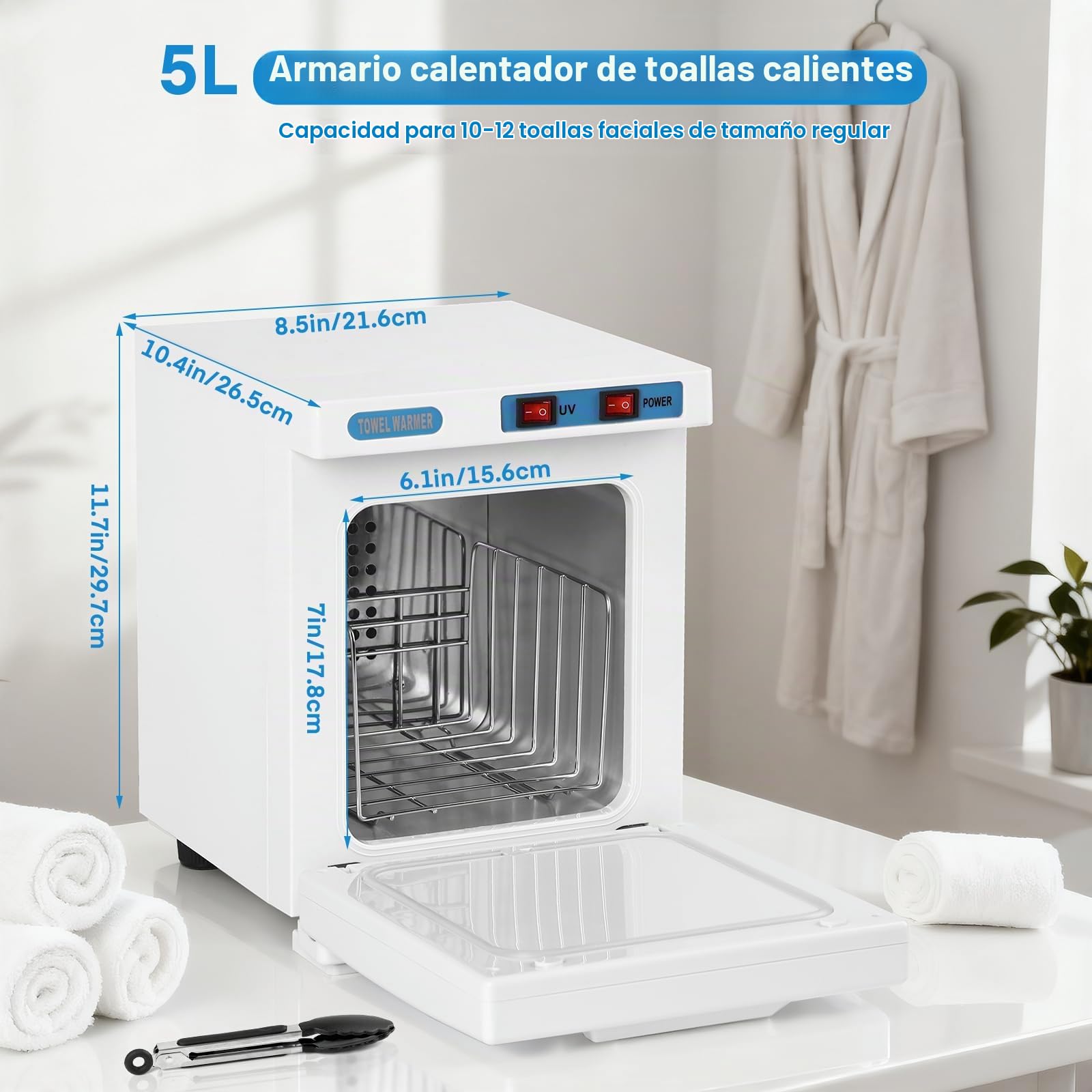 iklestar Calentador de Toallas, 5L Calentador de Toallas gabinete estetica con Clip, pequeña Caja de calefacción de Toalla portátil para Facials SPA salón de Belleza