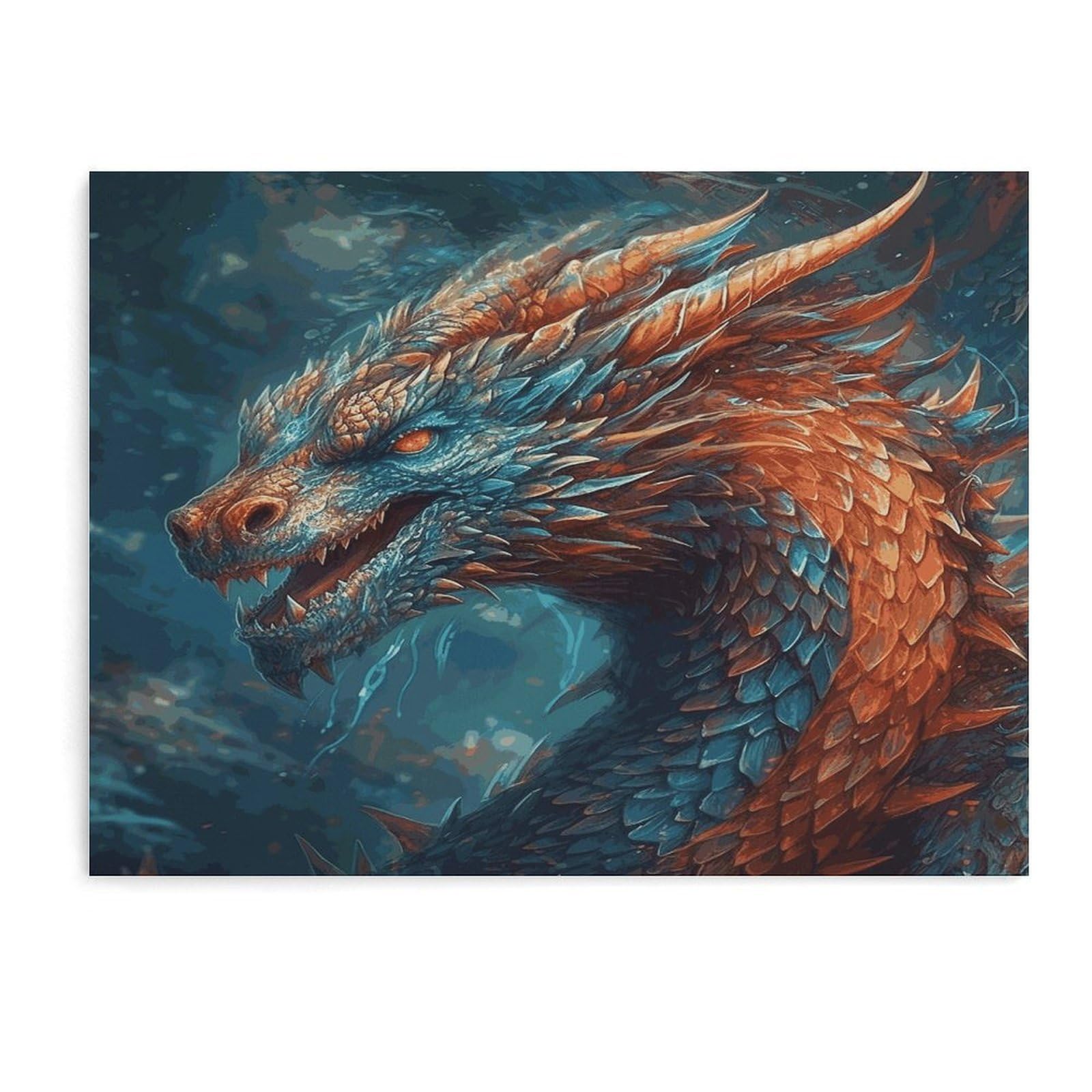 Fodpand Unframe-Style Dragon Art Bathroom Wall Art Canvas Prints, Artwork For Walls For Living Room Hallway Stair Office Wall Decor, Pictures Home Decor 15.7X11.8 Inch