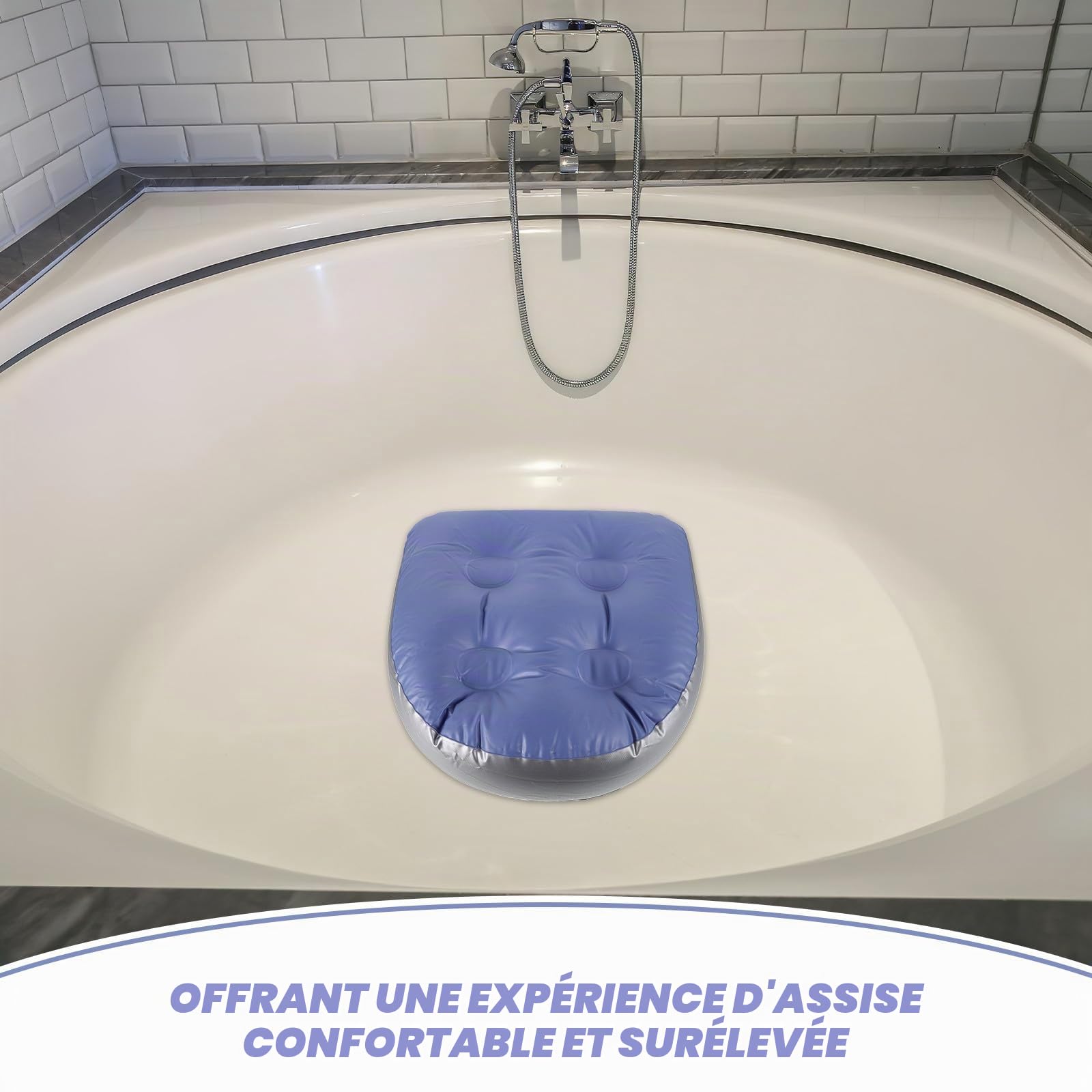 SHINEOFI Lot de 2 Coussins de Siège Gonflables Épais Bleus avec Ventouses, Rehausseurs de Bain Réglables pour Spa et Sauna, Accessoires de Bain pour Détente et Confort Adulte