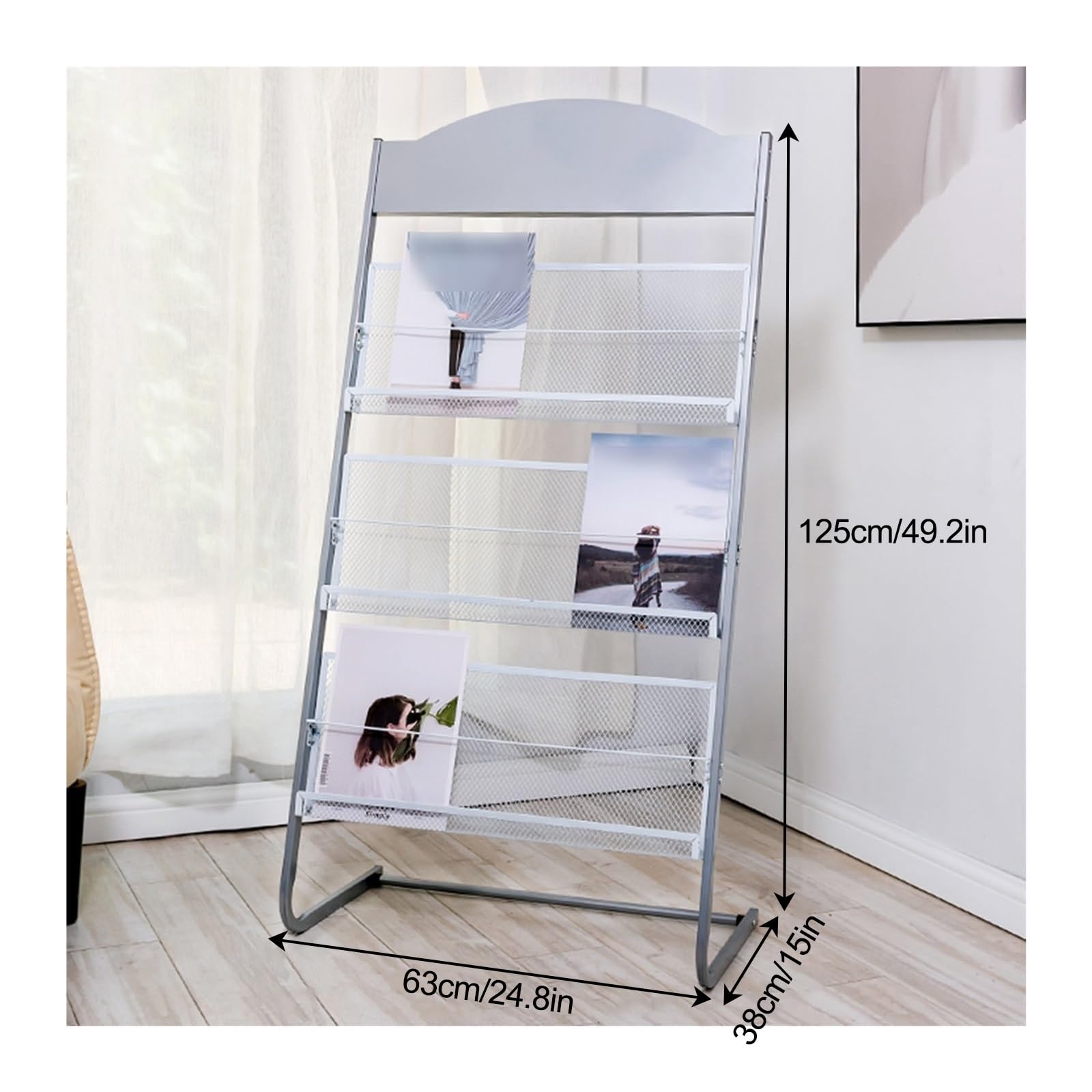 Portariviste da Terra in Metallo Espositore per Brochure e Cataloghi Portatile, Porta Brochure in Acciaio con Scomparti per Brochure e Riviste(Black,125cm/49.2in)