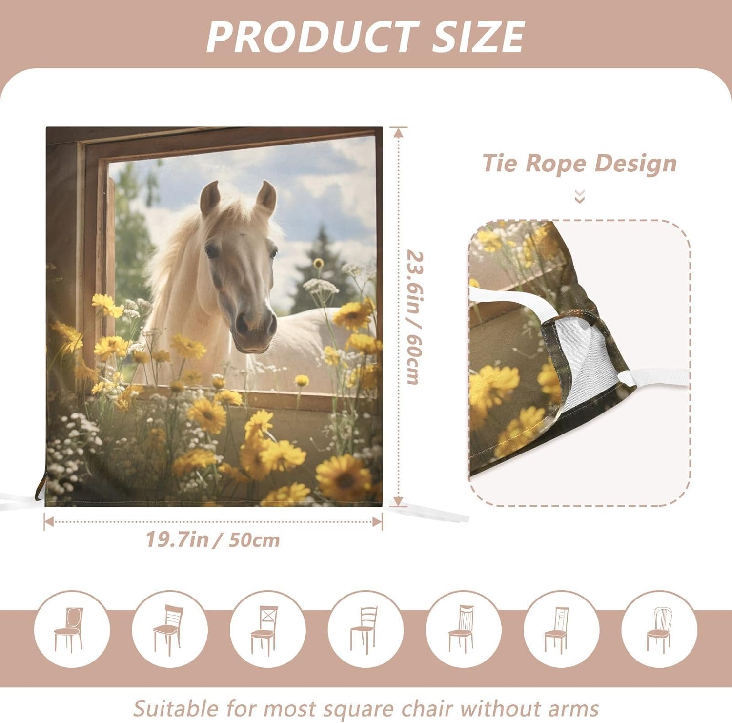 ALAZA Horse in The Farm Window and Chamomile Flowers Chair Back Cover Set of 6, Washable Reusable Removable Chair Slipcovers Decorative Chair Cover for Home Kitchen Wedding Party
