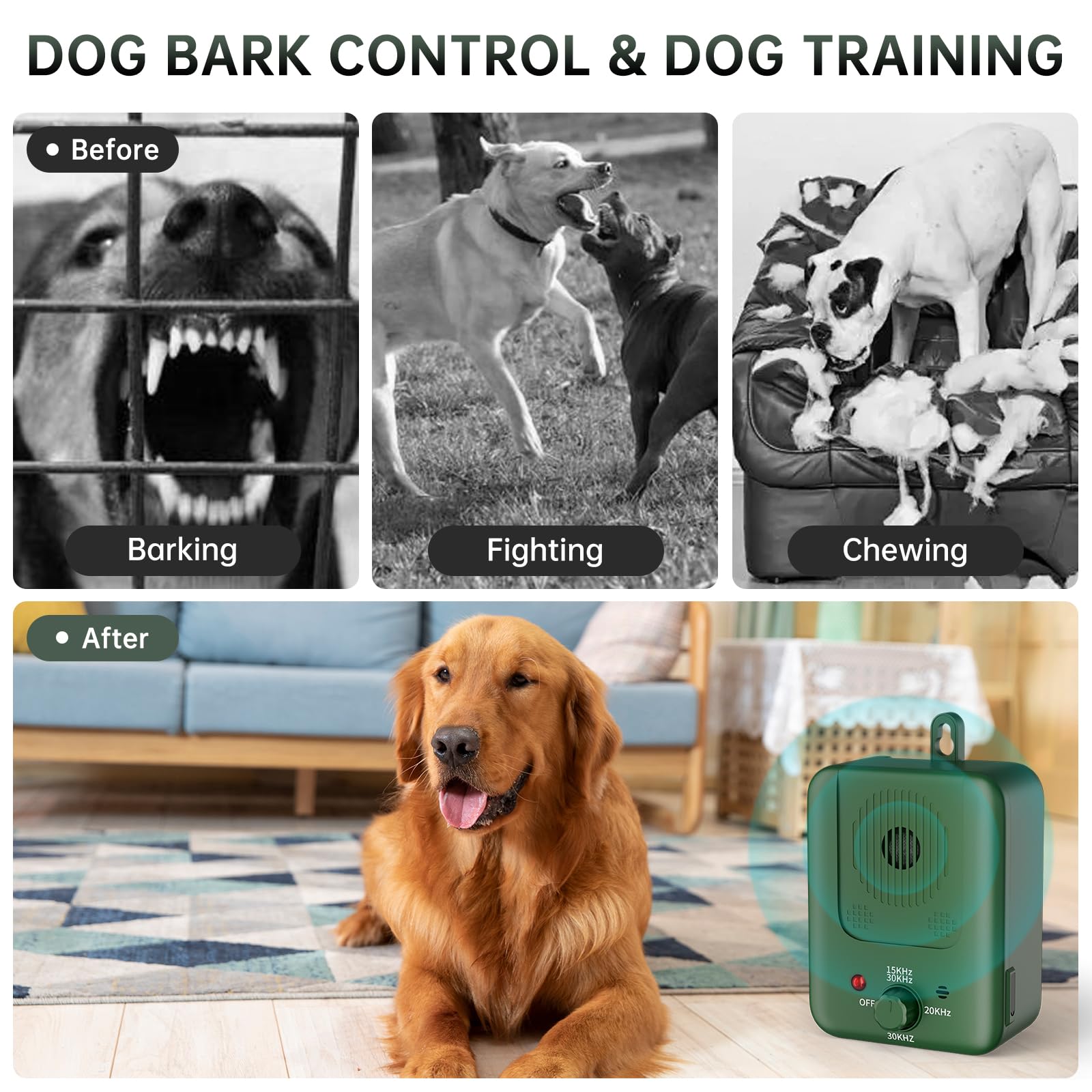 Anti Bell Gerät Hunde, 3 Modi Antibell Ultraschall Gerät, 33 Fuß Stopp Hundebell Gerät, IPX4 Wasserdichtes Anti-Bell-Mittel für Hunde das Training Großer Kleiner Hunde im Freien Innenbereich Antibell
