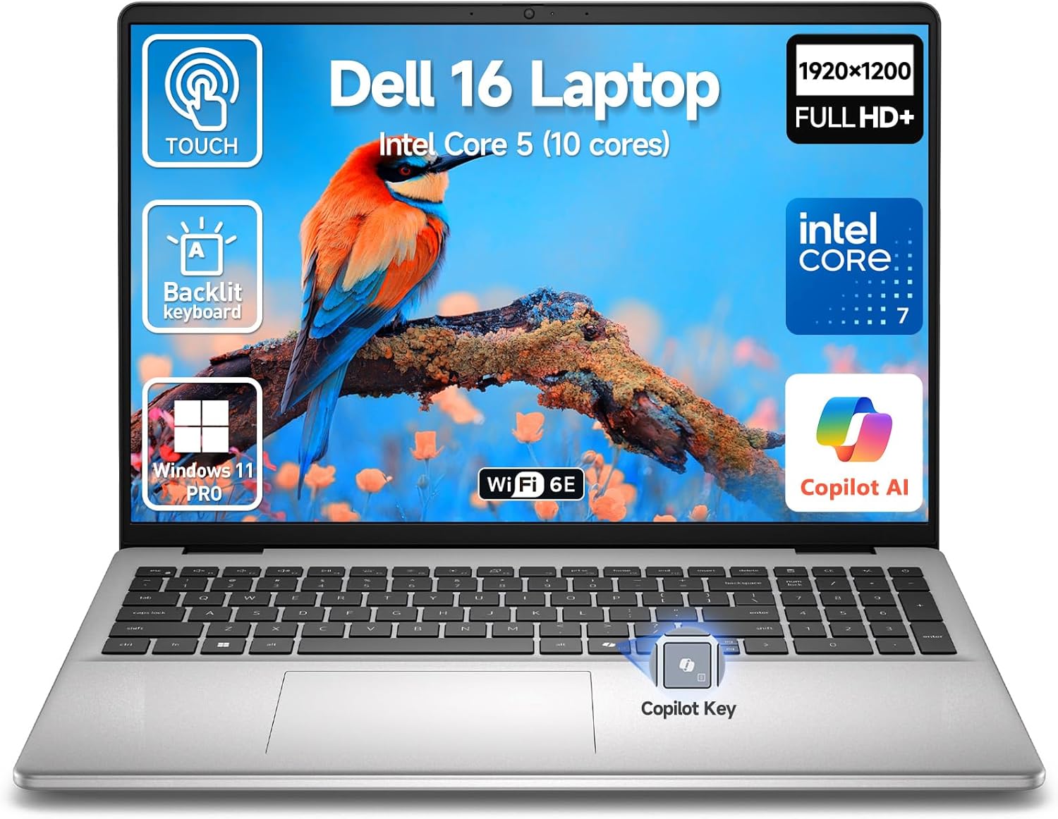Dell 2026 16 Laptop Touchscreen Computer, 16" FHD+ Touch Screen Business Laptop PC, Intel Core 7 (10-Core, >i7-1355U), 32GB DDR5 1TB SSD Windows 11 Pro, Backlit Keyboard 10-Key,Fingerprint,Wi-Fi 6E