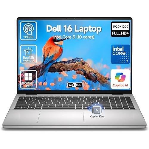 Dell 2026 16 Laptop Touchscreen Computer, 16" FHD+ Touch Screen Business Laptop PC, Intel Core 7 (10-Core, >i7-1355U), 32GB DDR5 1TB SSD Windows 11 Pro, Backlit Keyboard 10-Key,Fingerprint,Wi-Fi 6E