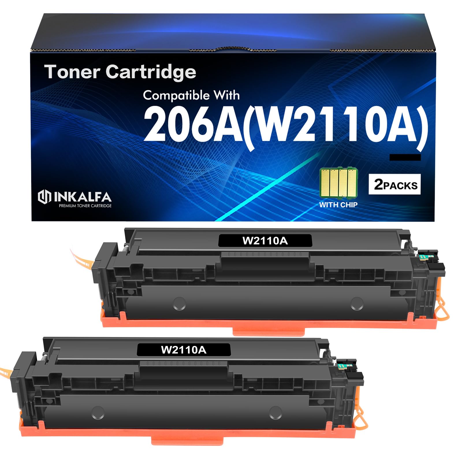 206A Black Toner Cartridge 2 Pack M283cdw W2110A Compatible Replacement for -UK-206A 206X W2110A W2110X Work for -UK-Color LaserJet Pro MFP M283fdw M255dw M283 M255 Printer Ink High Yield (with Chip)