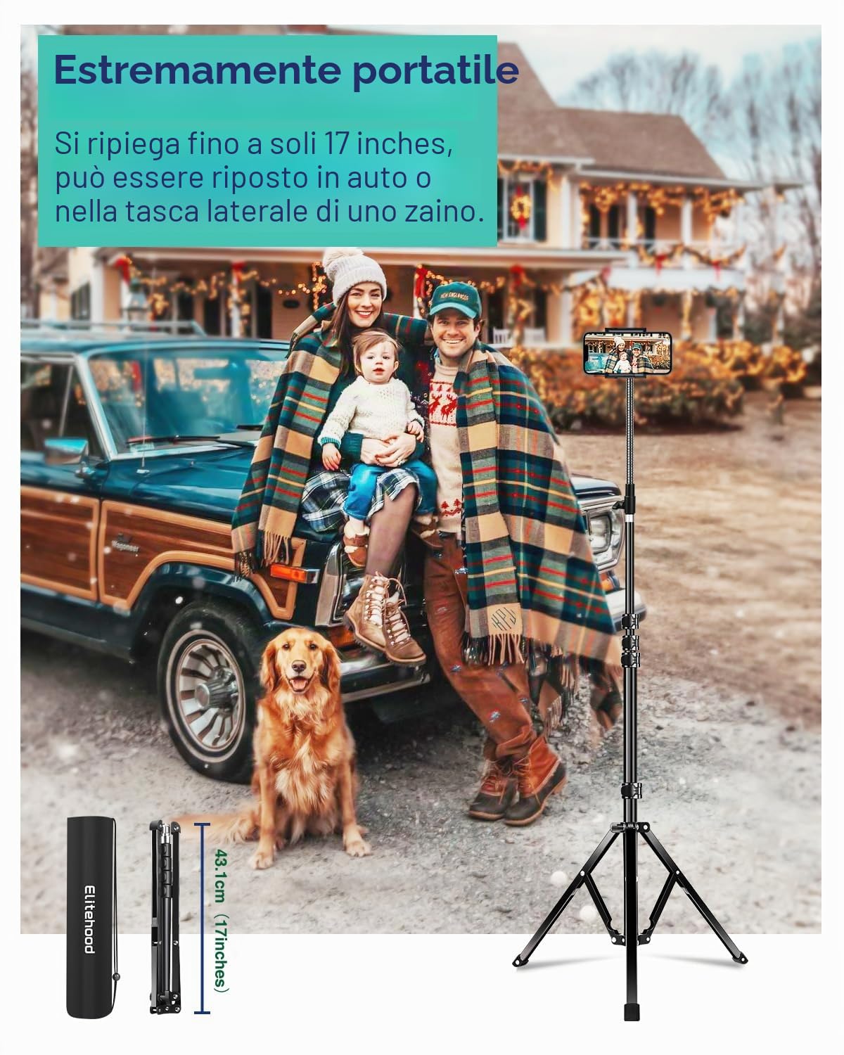 Elitehood Treppiede Alto 203 cm, in Metallo Resistente per Smartphone e iPhone, Girocollo d'oca con Cavalletto e Rotazione a 360° per iPhone 15 14 13 Pro Max