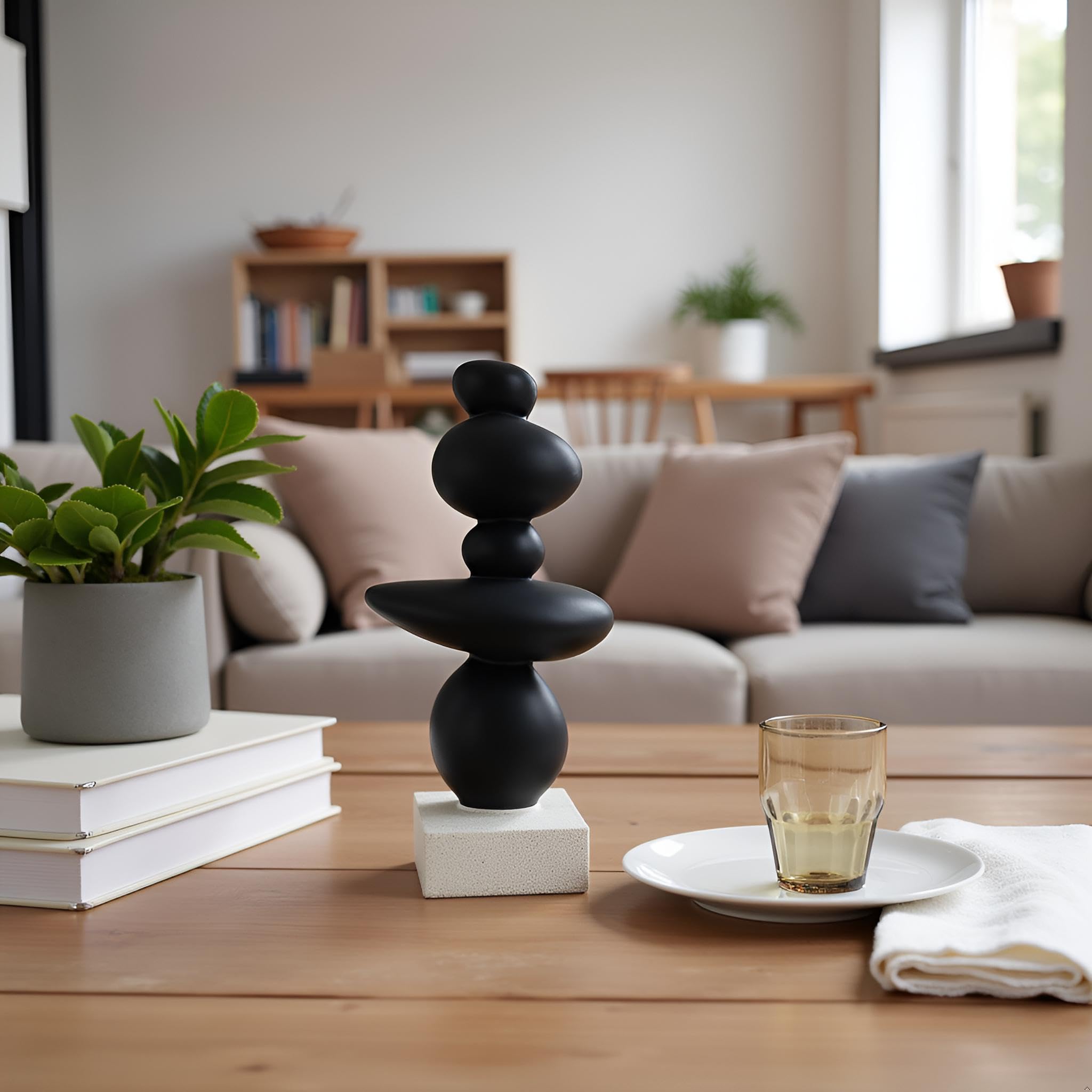 Dekorative Skulptur aus abstraktem Felsen, Sandstein-Statue, Dekoration für Wohnzimmer, moderne Harz-Stein-Skulptur, Couchtischdekoration, Geschenke für Glück, Gesundheit, Stärke, Schwarz