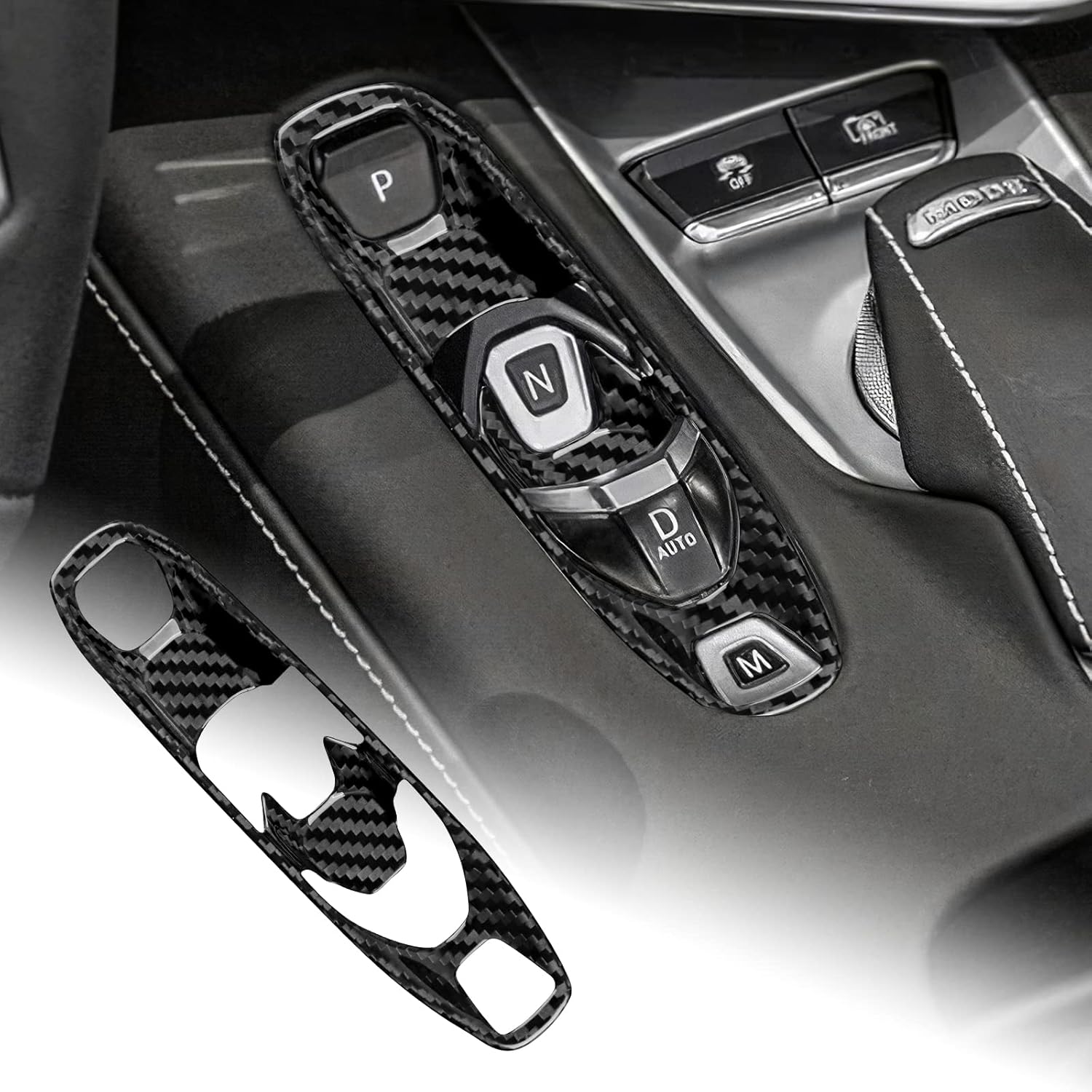 AIRSPEED Carbon Fiber for Chevrolet Corvette C8 2020 2021 2022 2023 2024 Car Gear Shift Panel Cover Center Console Frame Cover Interior Trim Accessories, Black