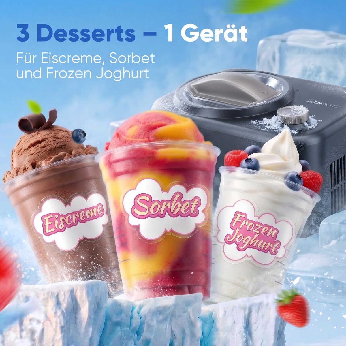 Clatronic® Eismaschine mit Kompressor | Eis in 60 min. | ohne Vorkühlen