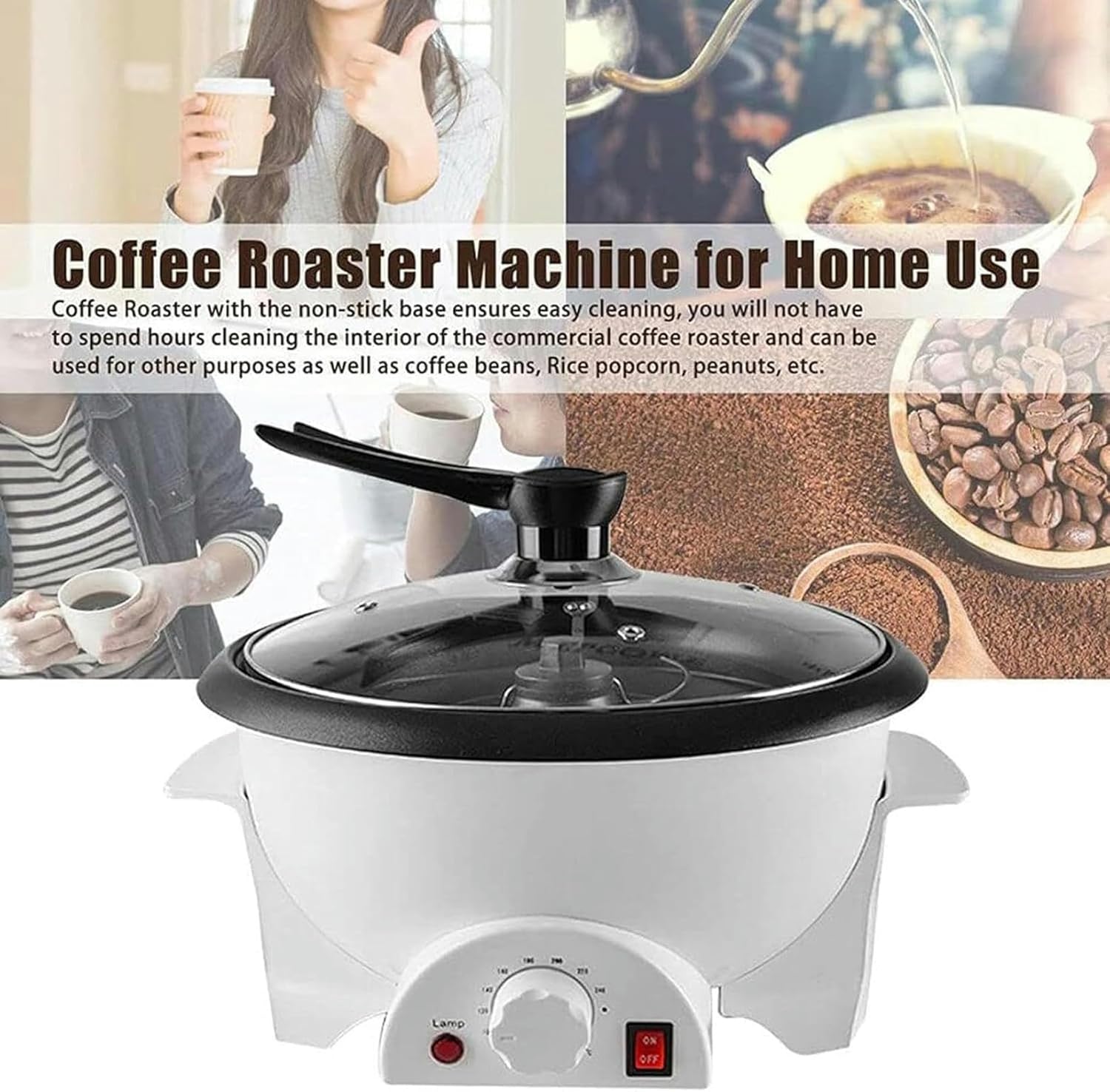 Wzglod Coffee Beans Roasting Machine 0-240°C Small Household Machine for Coffee Shortage, Temperature Adjustment of Peanut Beans, Visualization Design of Tempered Glass Lid - Thermostat