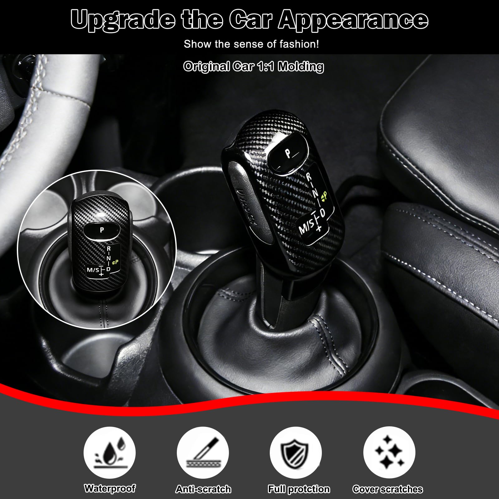 METYOUCAR Copertura adesiva per pomello del cambio dell'auto, in fibra di carbonio, per @B & M & W Mini Cooper F54 F55 F56 F57 F60 2020-2023, copertura protettiva per la testa del cambio (nero)