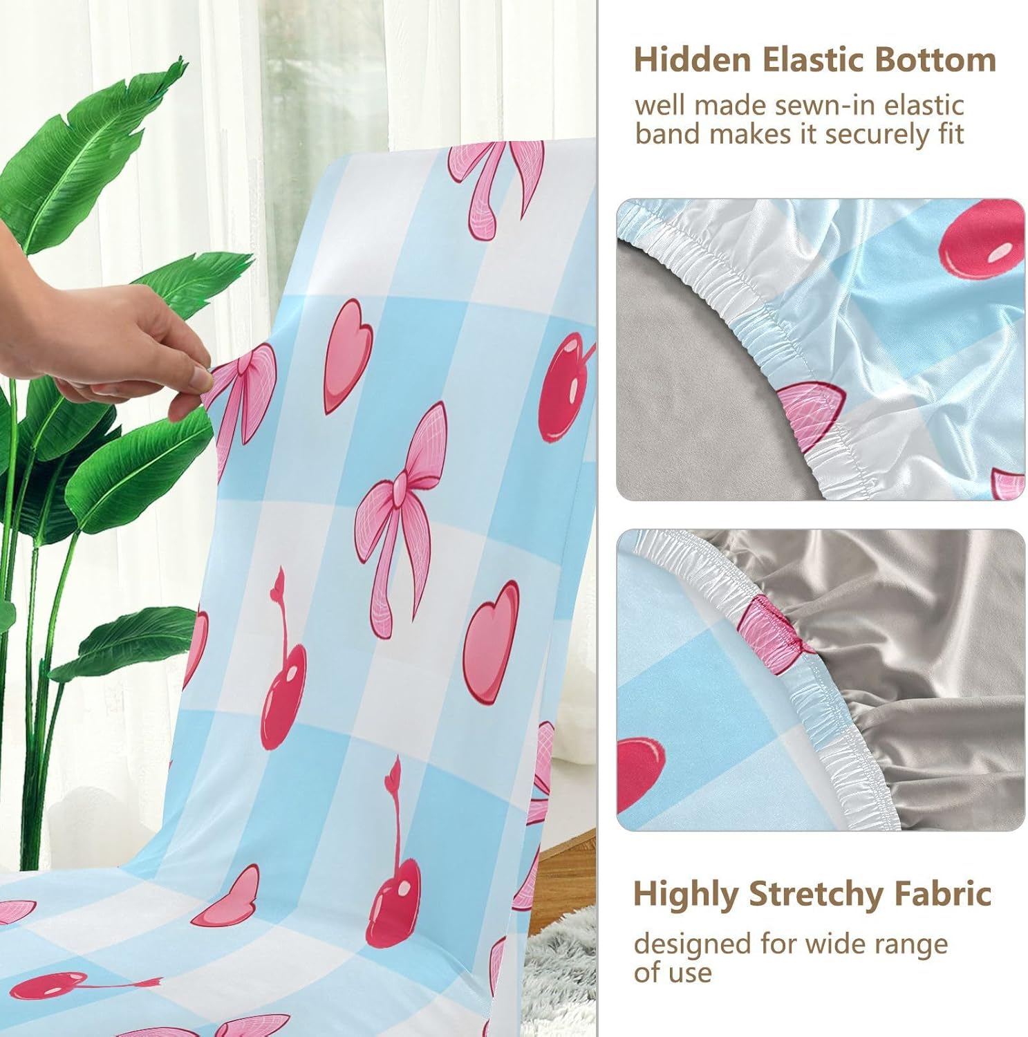 ALAZA Chair Covers for Dining Room, Blue Checkered Background Bow Pattern Stretch Chair Cover Sets Chair Protector Removable Washable for Ktichen Restaurant Hotel