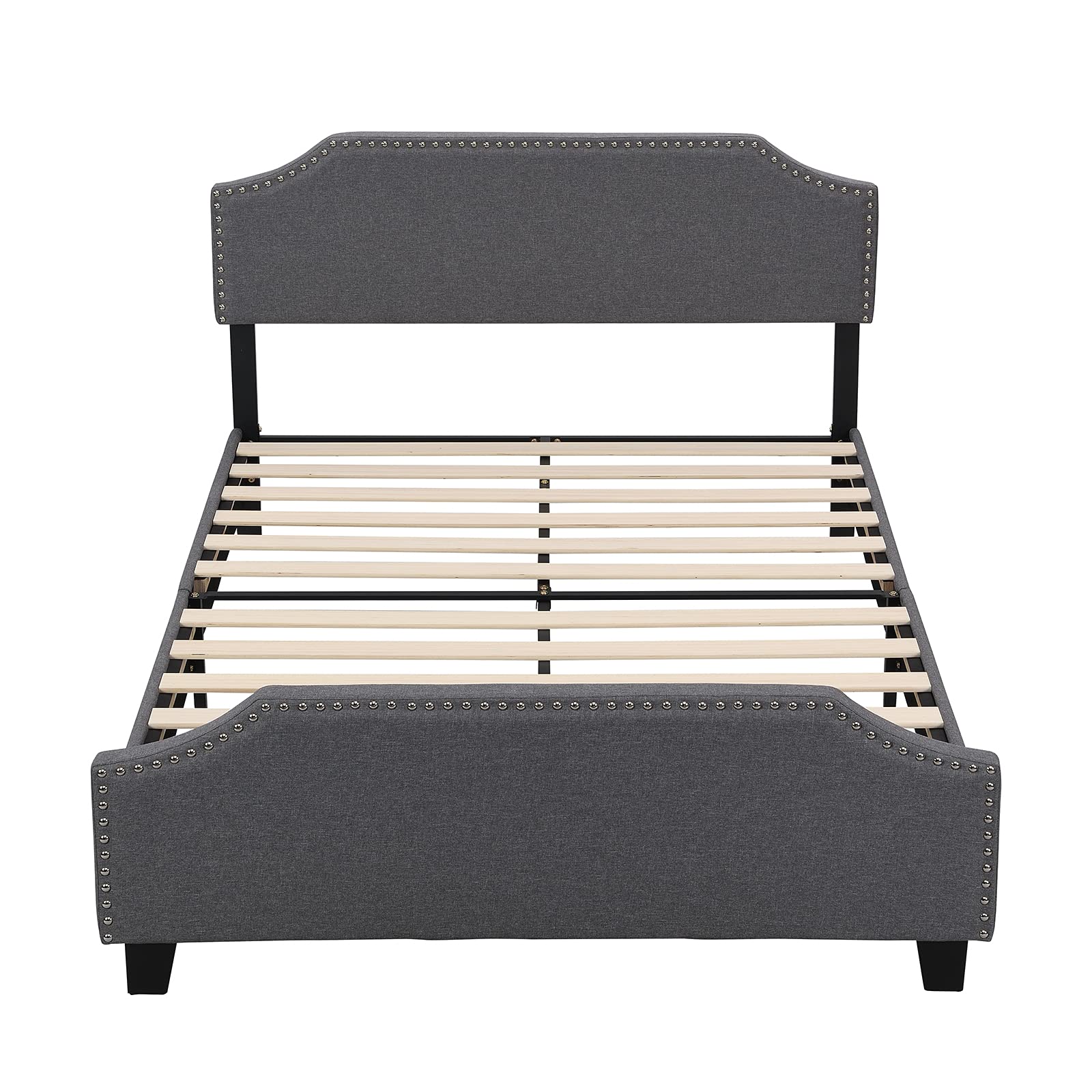 TELLINA Double Bed Frame with Adjustable Headboard 4FT6 Grey Ottoman