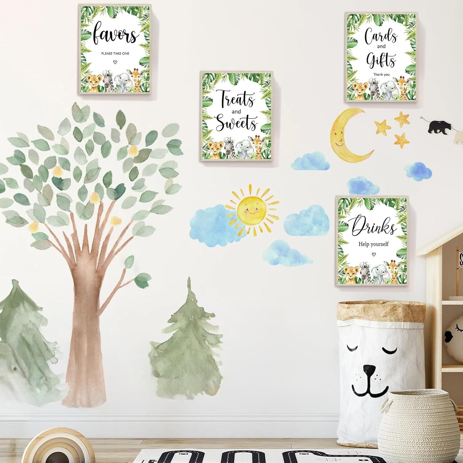 4PCS Animal Table Sign Centerpieces for Baby Shower Supplies,Safari Theme Decorations Birthday Party Supplies (8x10in)