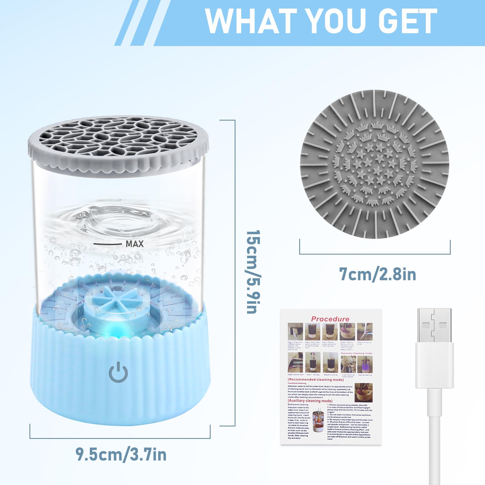 Pulito Elettrico Trucco Pennello Blu Portatile USB Cleaner Macchina con Cuscinetto di Gomma Adatto per Tutti I Pennelli Di Trucco Dimensione