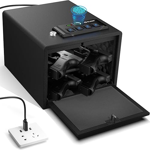 Cajas fuertes para pistolas de acceso rápido, dispositivo de seguridad con teclado biométrico y digital y llave, caja fuerte inteligente para