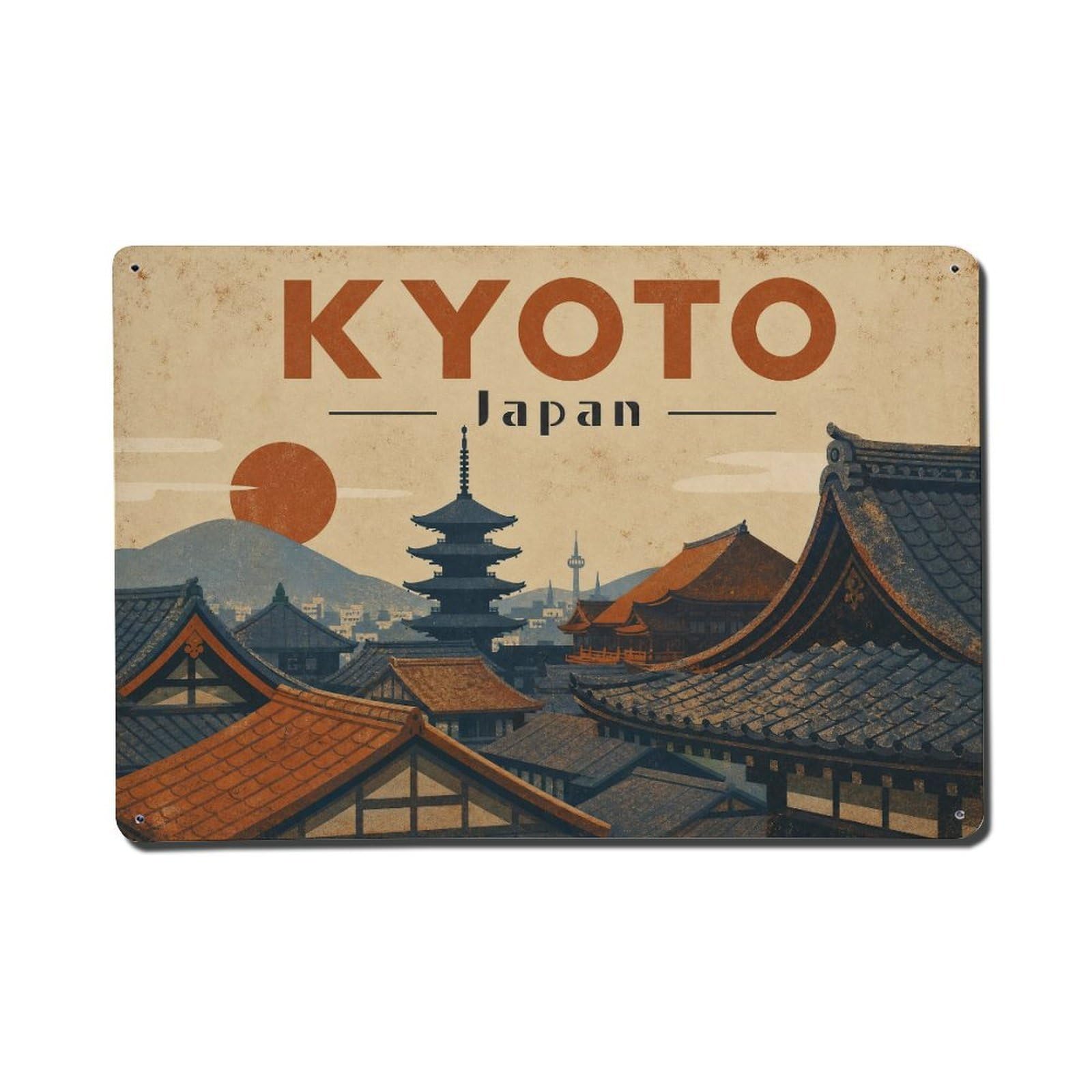 Gead 8X12inch Style Vintage Travel Kyoto Japan Rooftops Metal Tin Sign