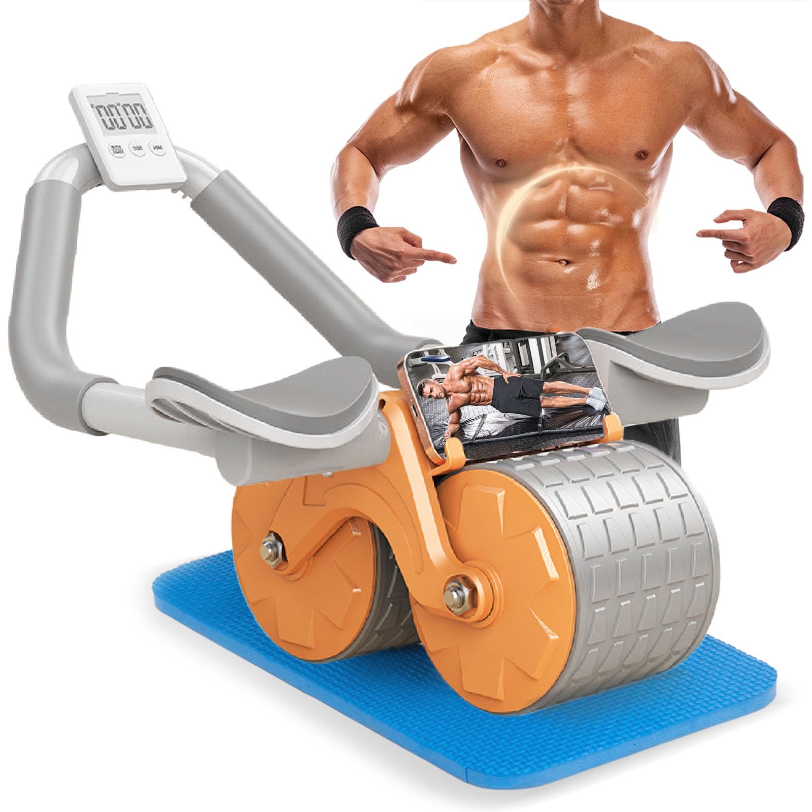 Elbow Support Rebound Abdominal Wheel - Automatic Rebound Ab Roller Exercise Wheel for Core Workouts, Abdominal Workout Equipment for Fitness Strength Training Home Workout