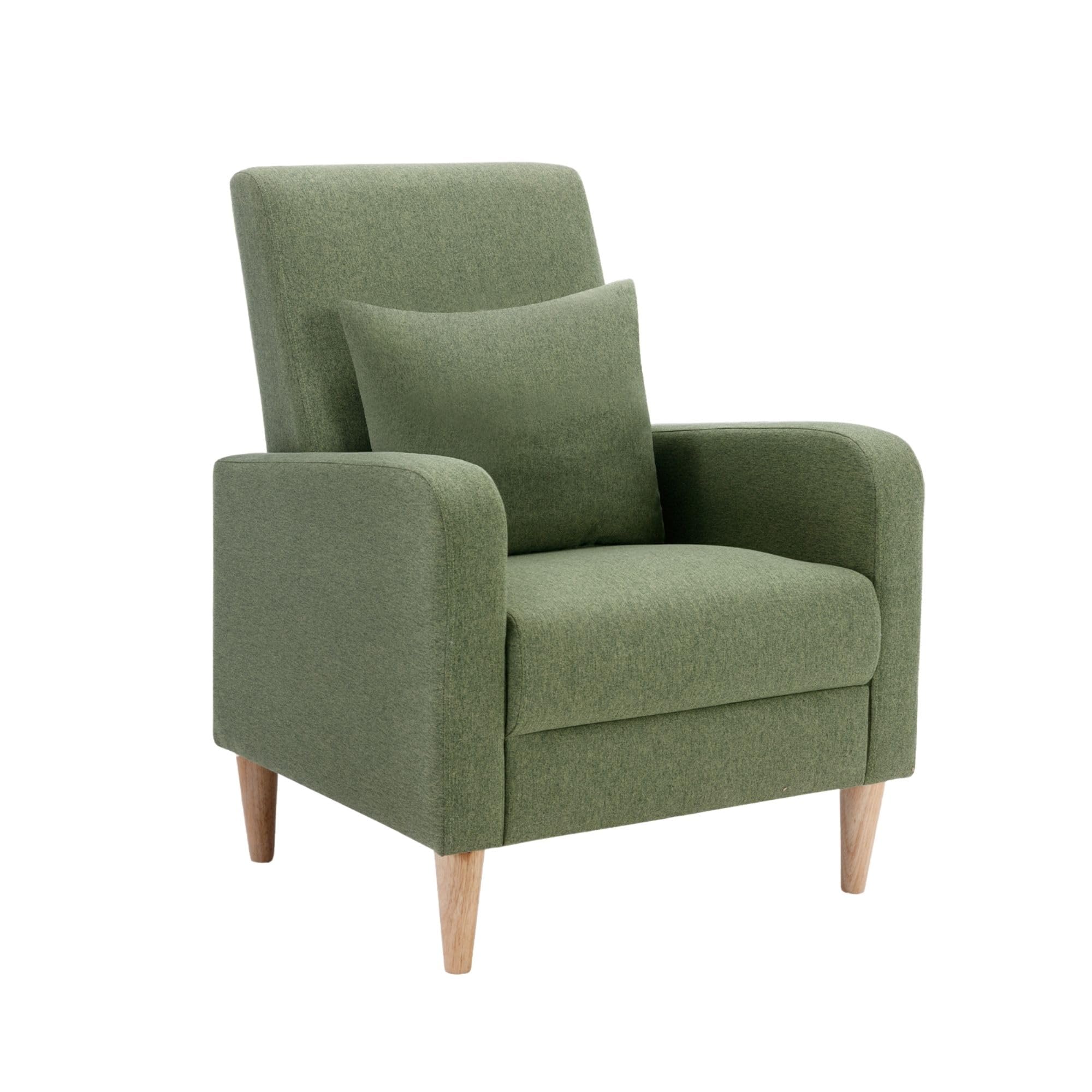 COLAMY Modern Upholstered Accent Chair Armchair with Pillow, Fabric Reading Living Room Side Chair,Single Sofa with Lounge Seat and Wood Legs, Green