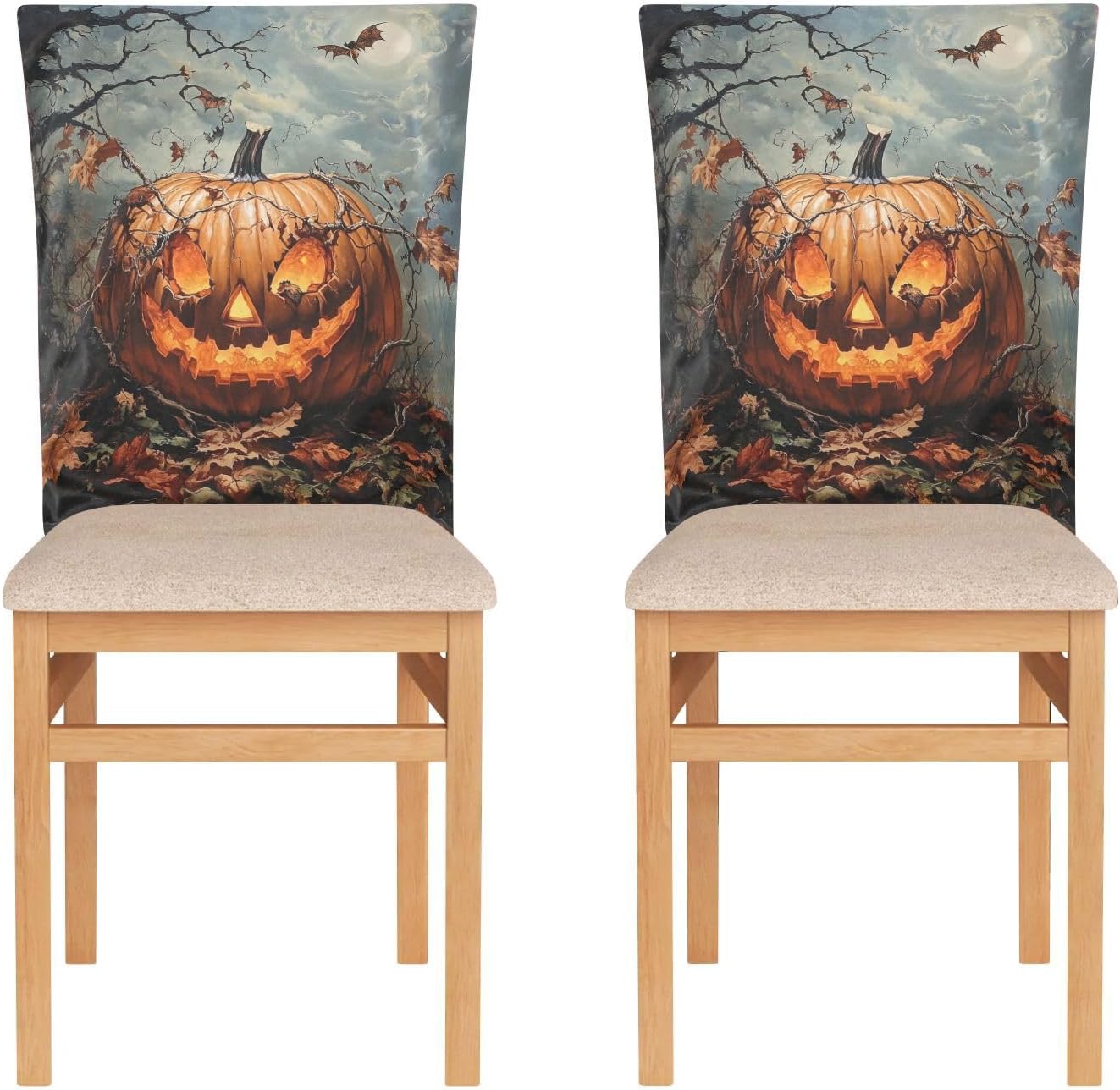 ALAZA Halloween Pumpkin and Leaves Chair Back Cover Set of 6, Washable Reusable Removable Chair Slipcovers Decorative Chair Cover for Home Kitchen Wedding Party