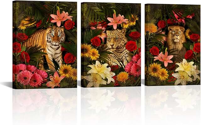 Conipit Jungle Animal Wall Art Lion Tiger Leopard Painting Safari Animal...