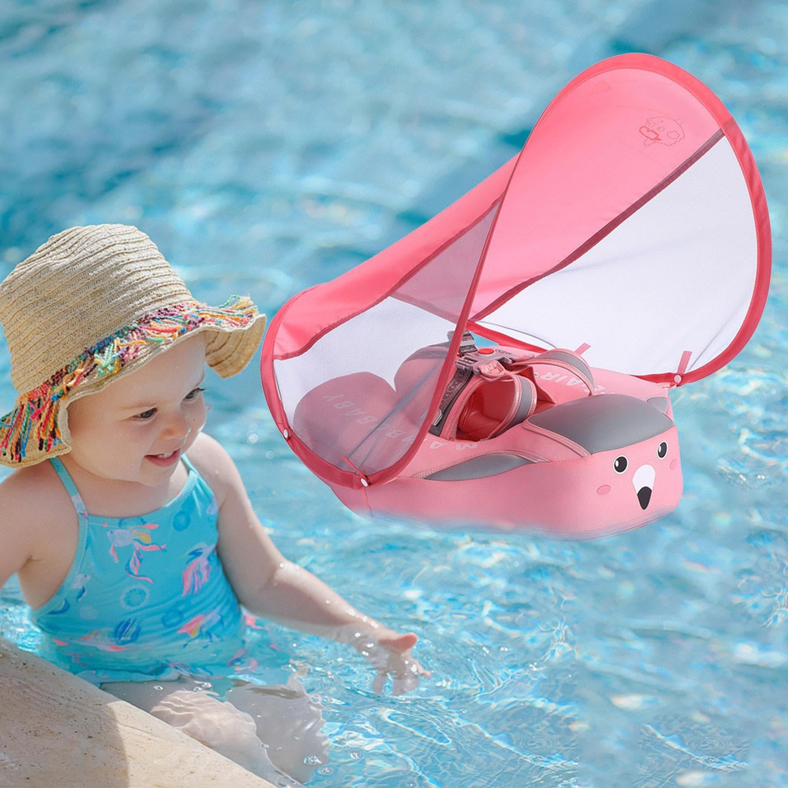 Baby Floats for Pool with Canopy Removable Non-Inflatable Toddler Pool Float with Sun Protection Canopy UPF50+ - Image 3