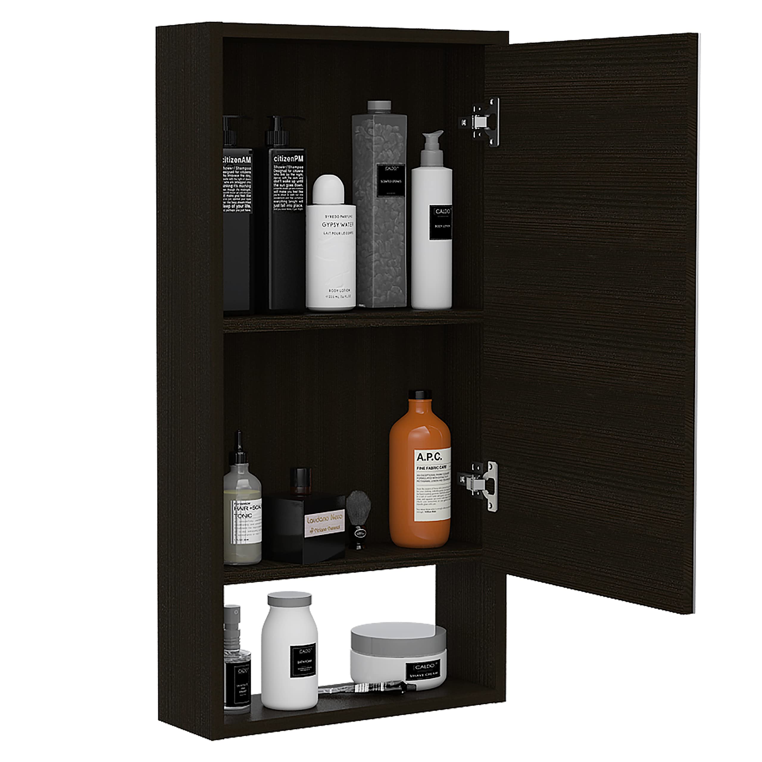 FM FURNITURE Modesto Medicine Cabinet, with an Open Shelf and A Mirrored Cabinet with Two Interior Shelves, Black Wengue Color. for Bathroom