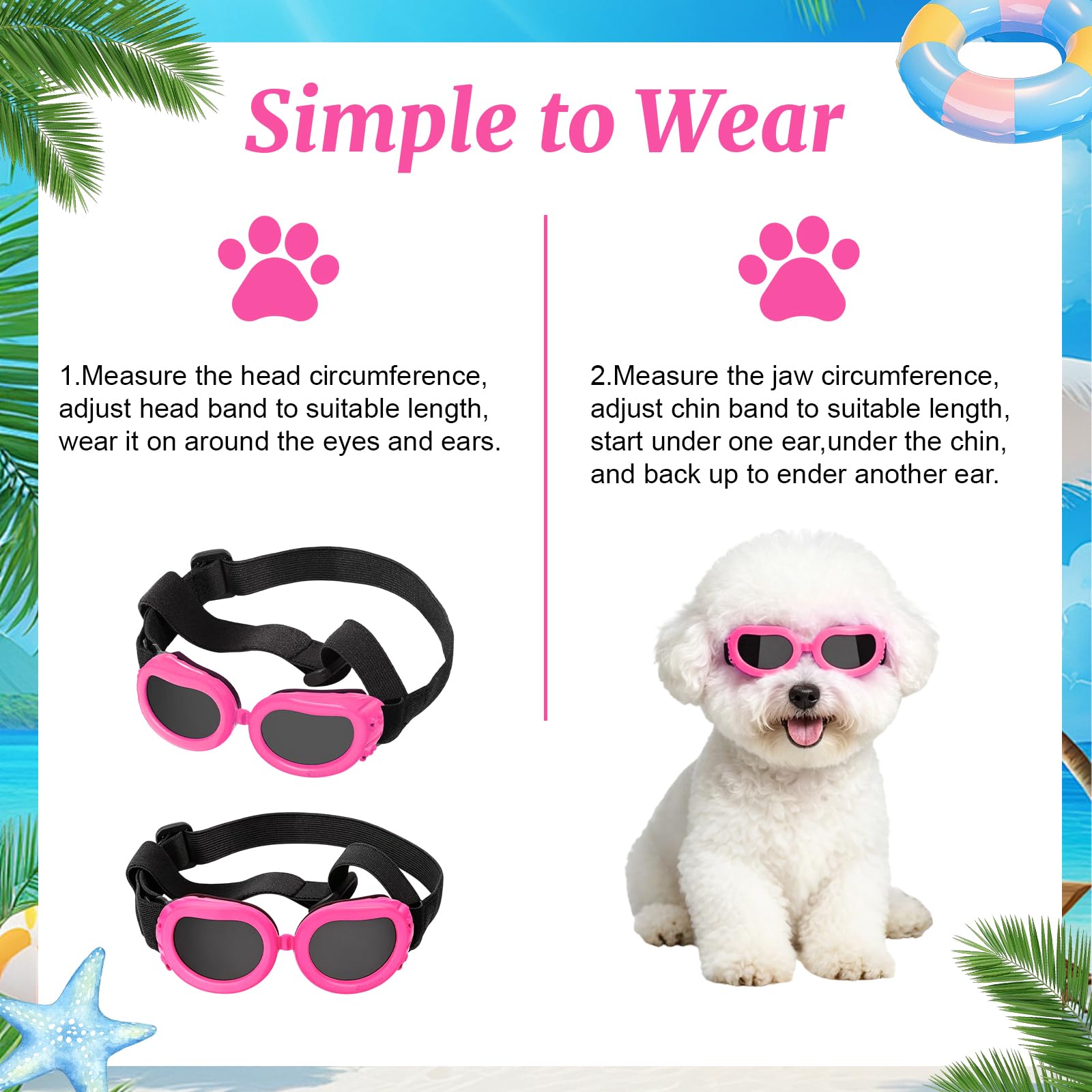 Occhiali da Sole per Cani Piccola, Occhiali Protettivi per Cani, Protezione UV, Impermeabili, Antivento e Antiappannamento, Adatti a Cane e Gatti di Piccola Taglia (Rosa)