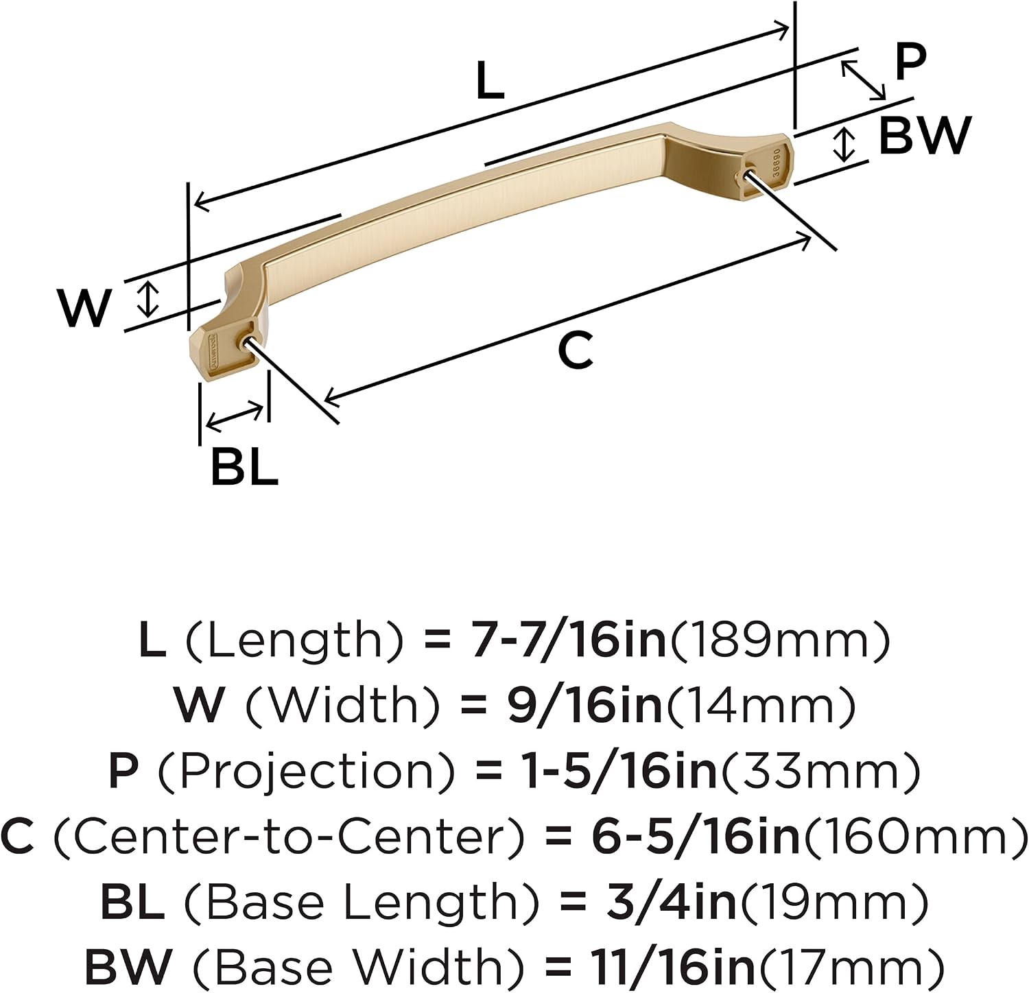 Amerock Bellamy 6-5/16 inch (160mm) Center-to-Center Golden Champagne Cabinet Pull, BP36690BBZ