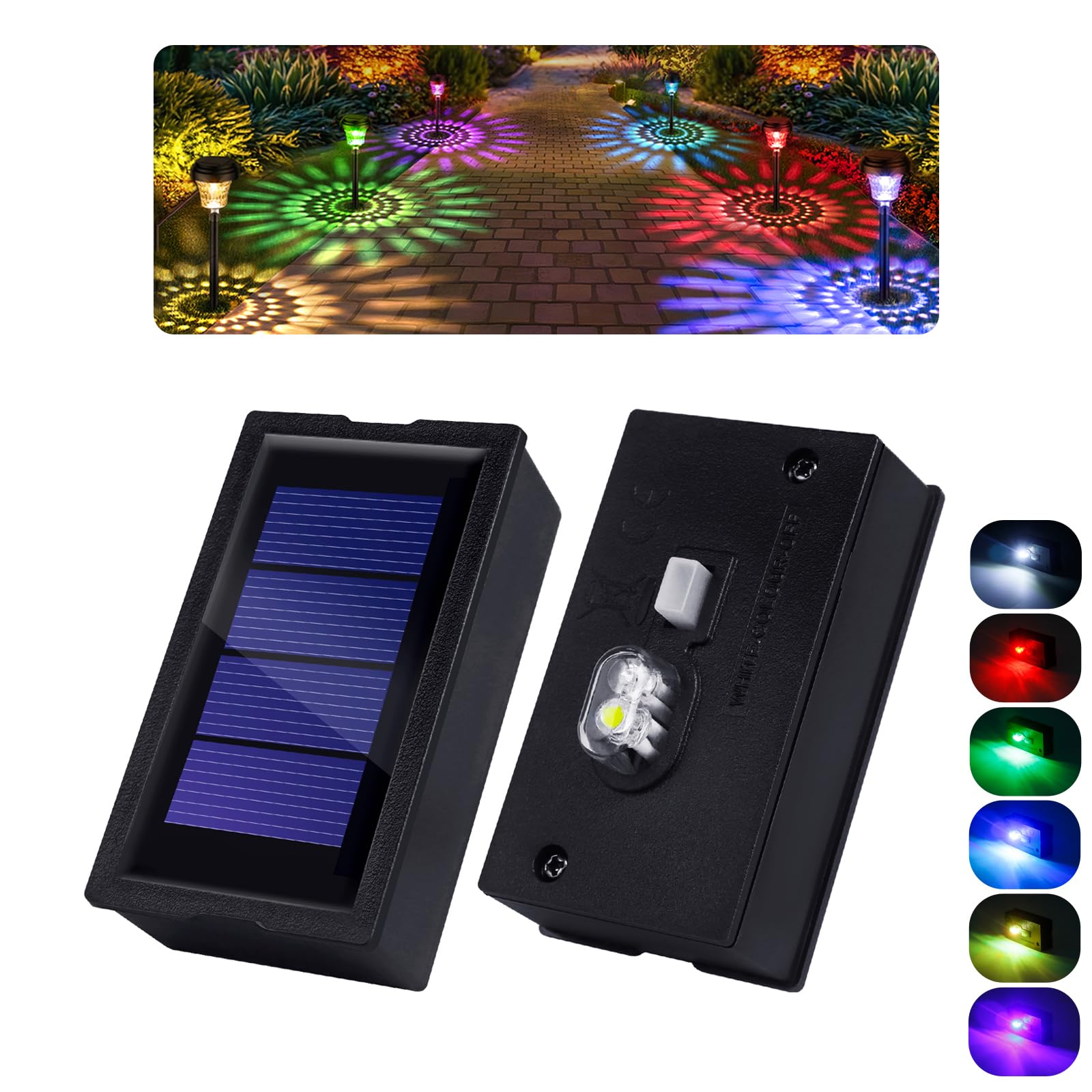 Solar Lights Replacement Top with LED Bulbs, 4 x 7cm Rectangular, Cool white and RGB 2 Light Settings for Solar Lantern โLight, Garden Lights Replacement, Hanging Lights Garden Patio Decor, 2 Pack