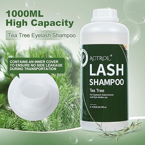 Miniatura 3 de ACTROL Limpiador de extensiones de pestañas, árbol de té, 1 litro, champú natural para extensiones de pestañas, limpiador profesional en espuma para