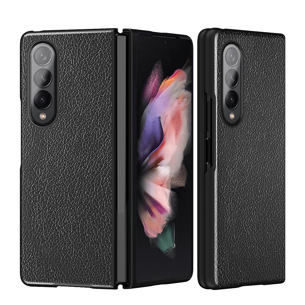 SWMGOTextured Leather Case Foldable,Anti Vibration & Anti Fall,Comfortable Grip Full Protection Shell Compatible for Samsung Galaxy Z Fold3 5G (7)