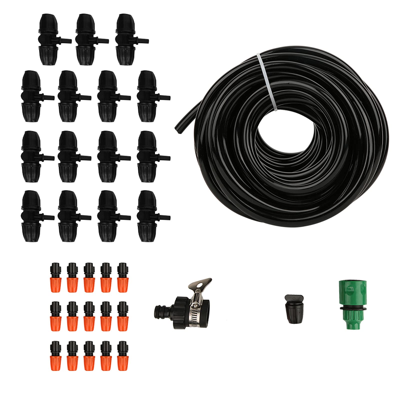 Conector de boquilla atomizadora para manguera de 15 m, kit de riego, de riego por goteo automático para plantas de jardín, kit de riego de fácil instalación con accesorios