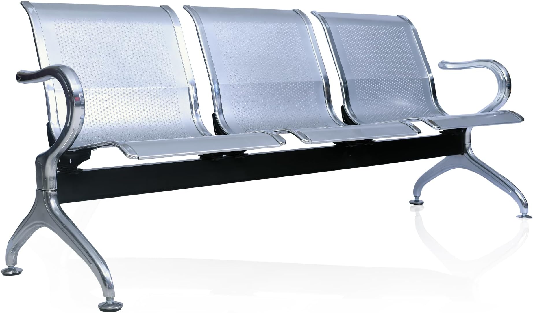 KME ® 3 SEATER CHAIR | Three Seater Metal Waiting Area Chair, Solid Chair for Airport | Hospital | Clinic | Reception | School | University | College | Garden | Public Places | Colour (Silver)