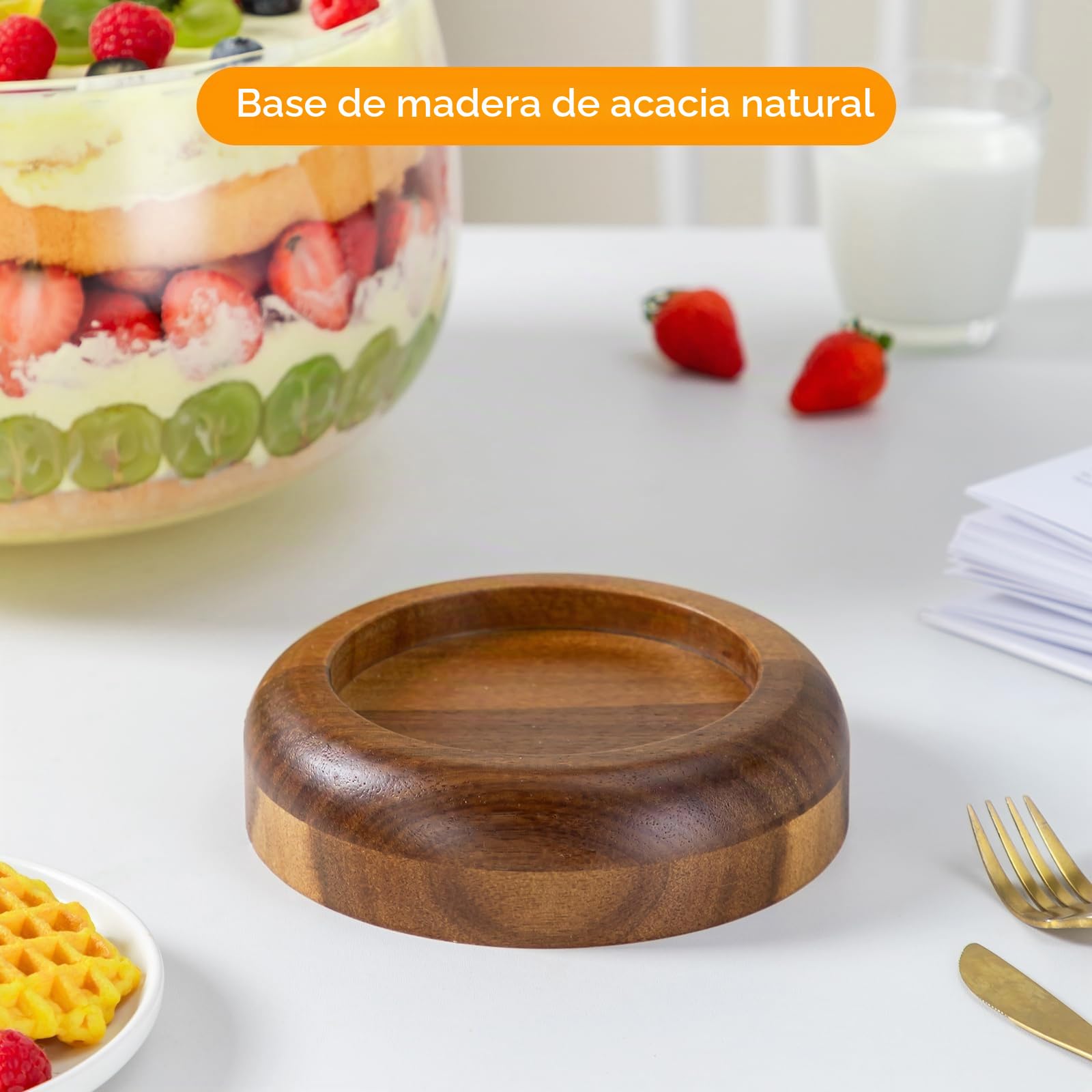NiHome Cuenco de cristal con base de madera (extra grande)