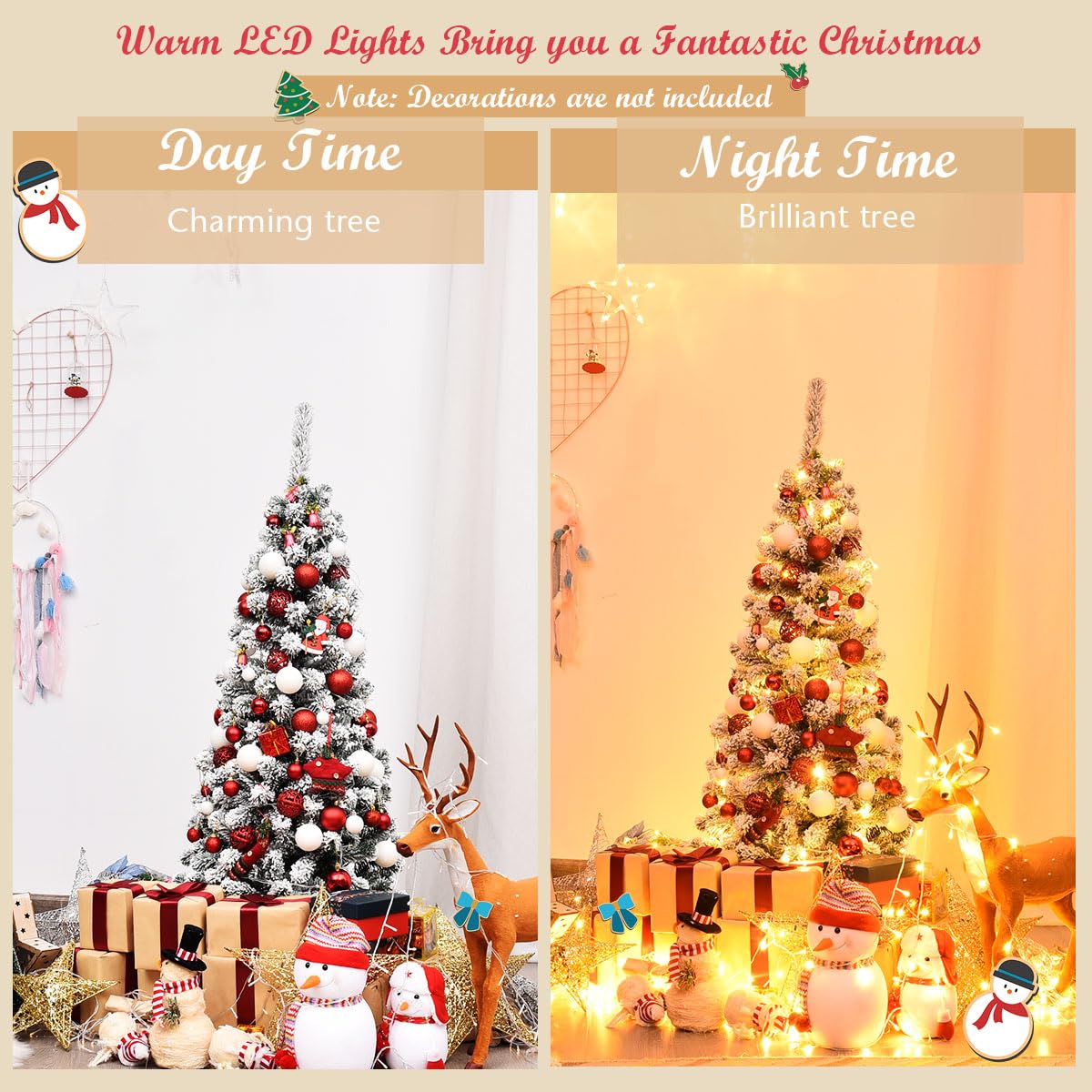 LIFEZEAL Árbol de Navidad Artificial, Abeto Artificial Nevado Iluminado, Árbol de Navidad Nevado Fino con 150/250/350 Luz LED y 242/500/641 Ramas, Base de Metal Plegable (140cm)