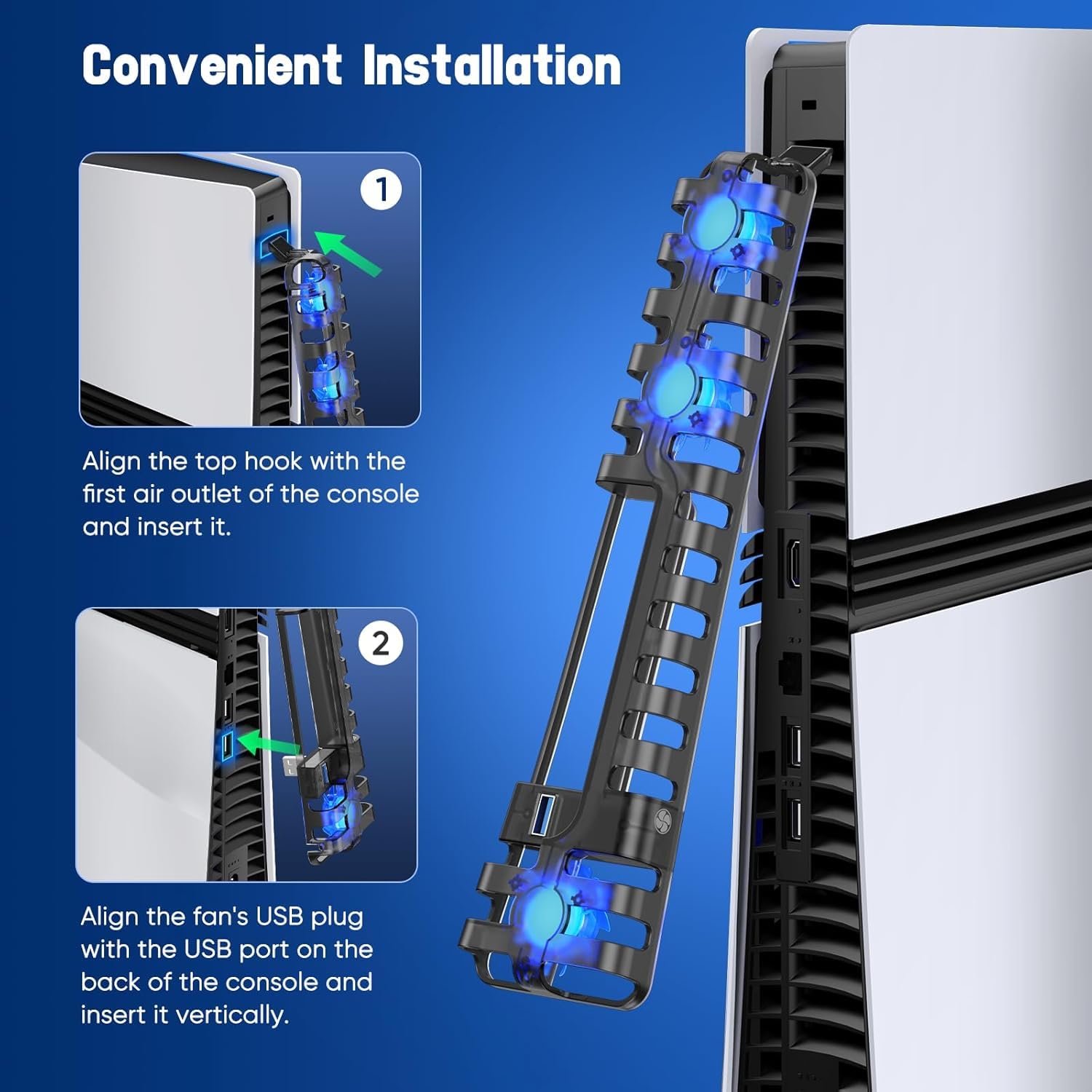 Lüfter für PS 5 Pro/Slim-Konsole, PS 5 Silent Enhanced Cooling Fan mit 3 lüftern und USB 3.0-Anschluss, Automatische Lüftergeschwindigkeit je nach Temperatur einstellbar