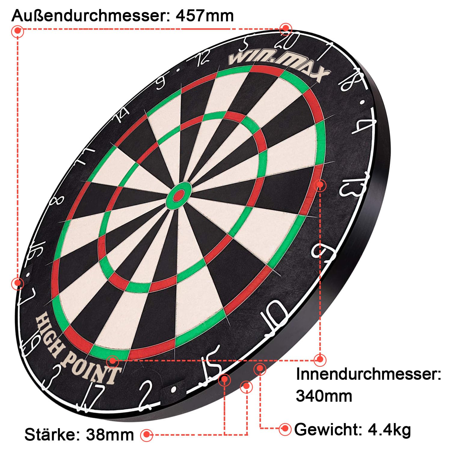 Dartscheibe Kork Offizielles mit Pfeilen Turniermaß Bristle Dart Scheibe Dartboard Steeldartscheibe Steeldart Dartscheiben Set 6 Dartpfeile Metallspitze,12 Flights