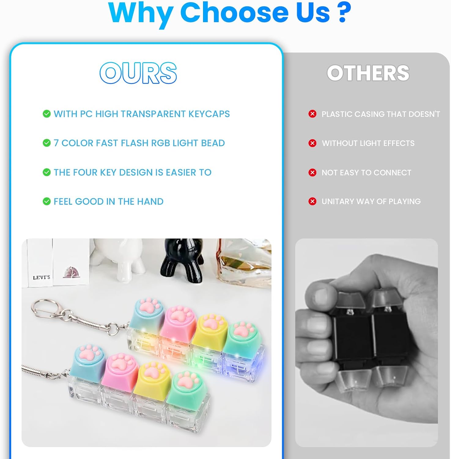 2Pcs Keyboard Fidget Toy, Cute Clicky Fidget Clicker Stress Relief Keychain image 5