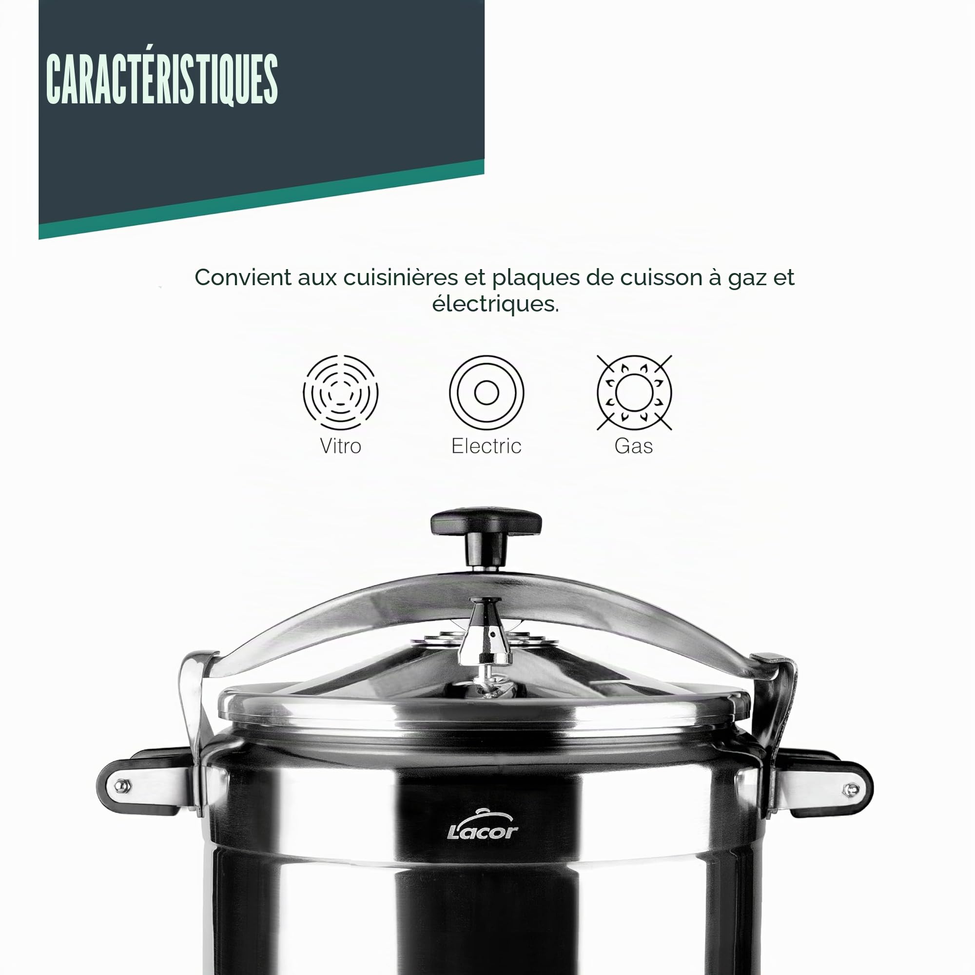 LACOR - 20522 - Autocuiseur rapide PRO, Classic, Aluminium, Professional, Sécurité maximale, 22 L, Ø 34 cm