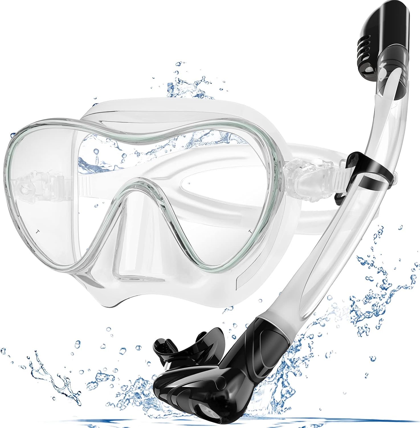 Bairuifu Snorkel Mask, 100% Food-Grade Silicone Snorkel Set Anti-Fog Tempered Glass Scuba Mask, Snorkeling Gear for Adults
