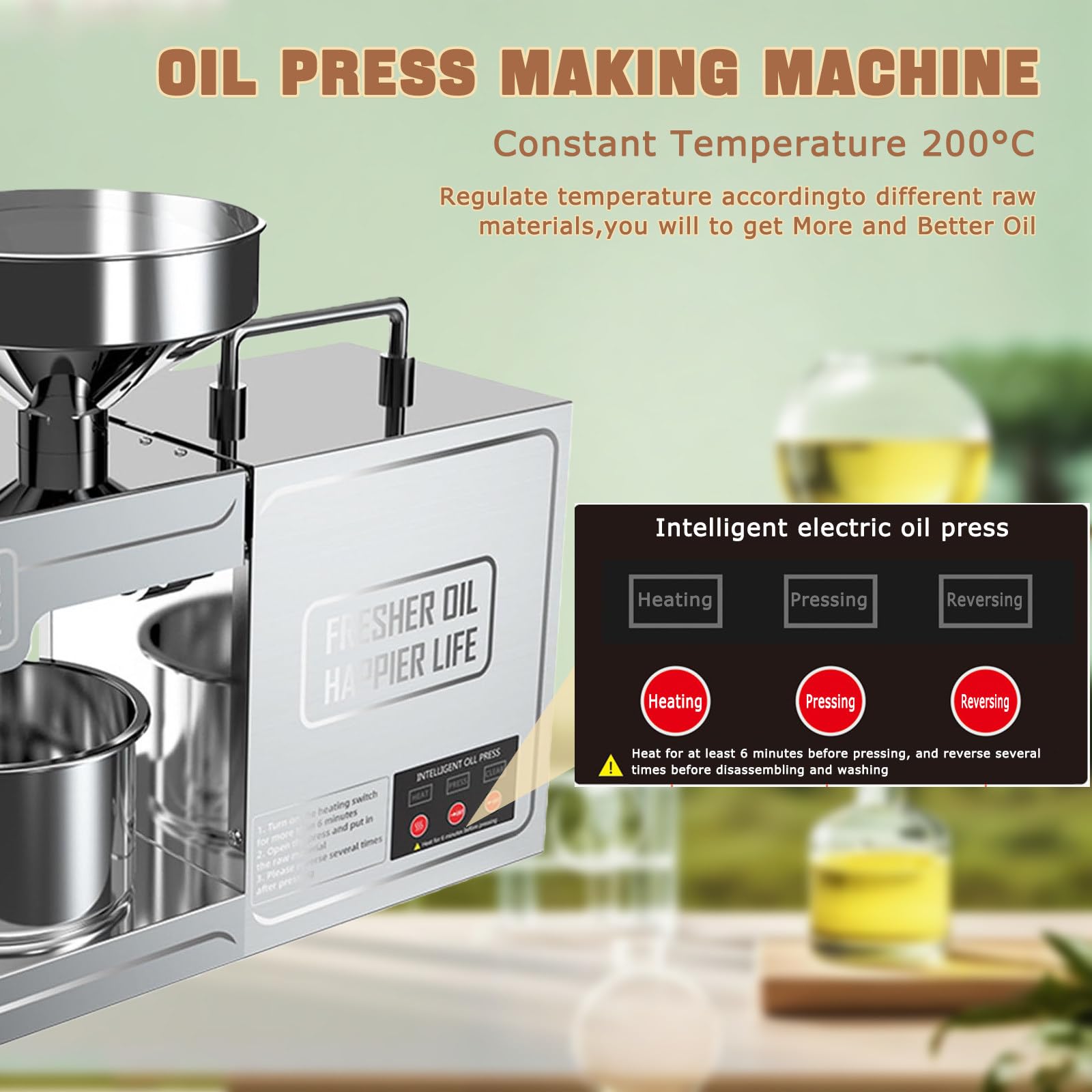 Aceitera Eléctrica, Prensa De Aceite para Cacahuetes, Acero Inoxidable 304, 0.6kWh/h, para Aceite de Coco y Oliva, Barra de Prensado extraíble,Fácil de Limpiar