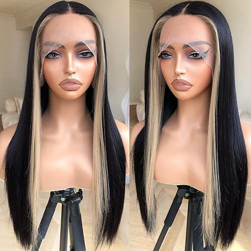 Miniatura 7 de Peluca de encaje frontal con raya Skunk predepilada, lista para usar, HD sin pegamento 13x5x1, pelucas sintéticas de encaje frontal para mujer,