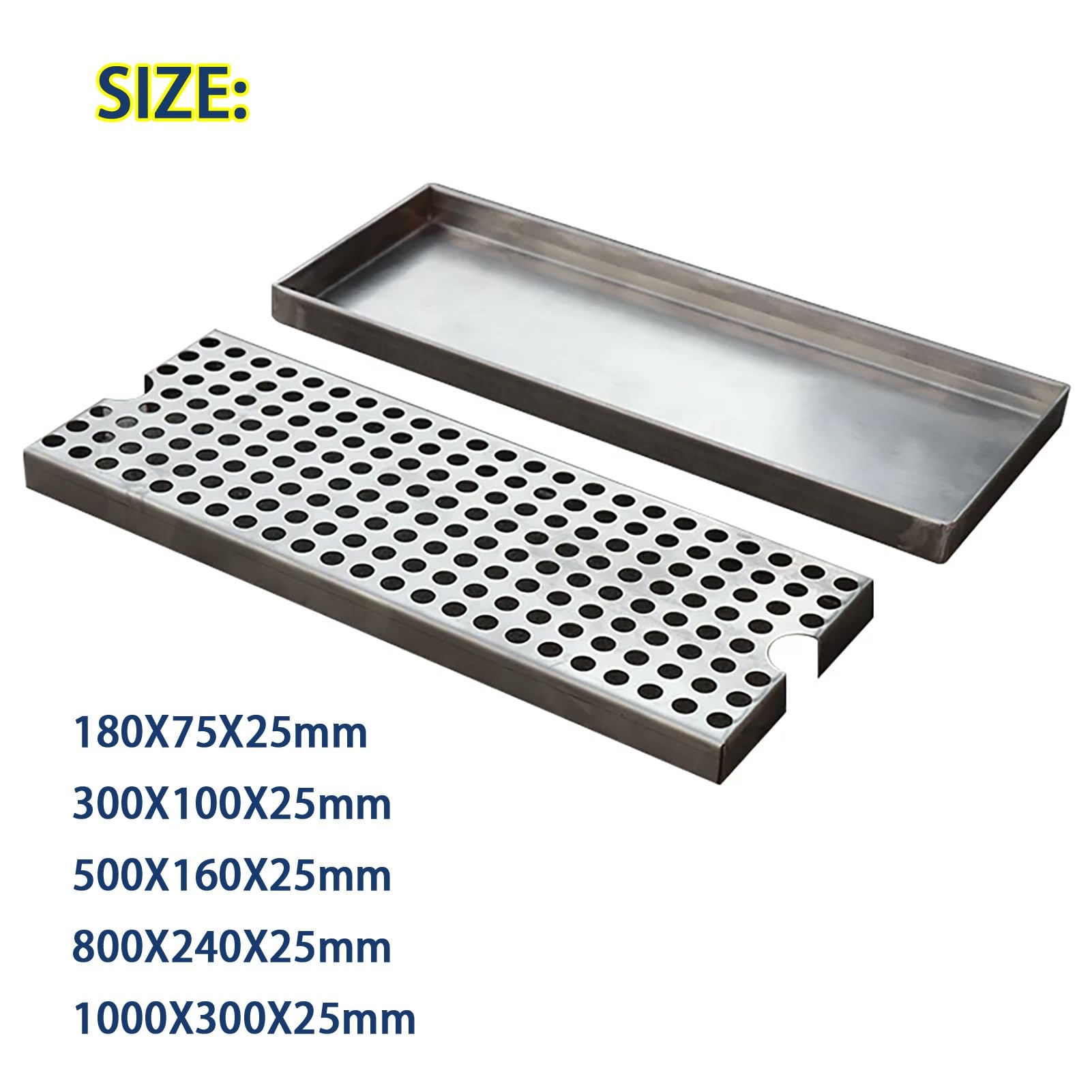 Bandeja antigoteo inox 304 para barra, bandeja perforada extraíble | Bandeja antigoteo para barra, estación bebidas, dispensador agua y restaurante(300X100X25mm)
